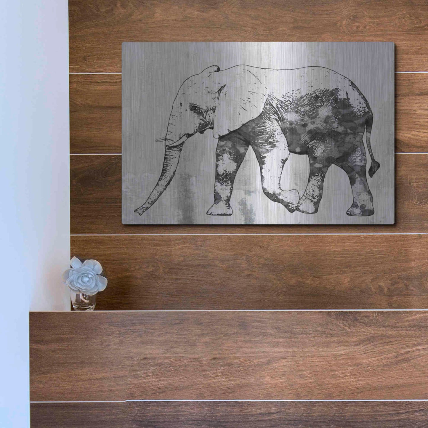 Luxe Metal Art 'Rustic Grey Elephant 2' by Irena Orlov, Metal Wall Art,16x12