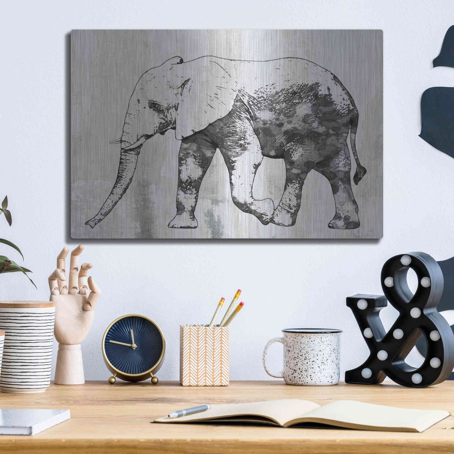 Luxe Metal Art 'Rustic Grey Elephant 2' by Irena Orlov, Metal Wall Art,16x12