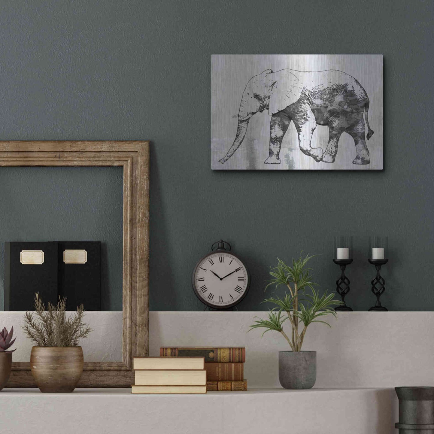 Luxe Metal Art 'Rustic Grey Elephant 2' by Irena Orlov, Metal Wall Art,16x12
