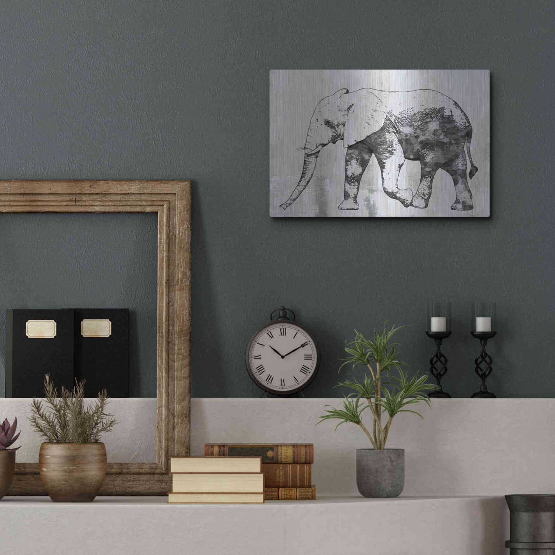 Luxe Metal Art 'Rustic Grey Elephant 2' by Irena Orlov, Metal Wall Art,16x12