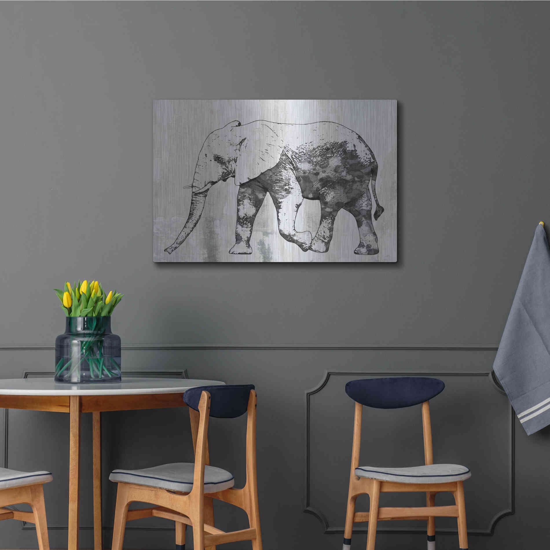 Luxe Metal Art 'Rustic Grey Elephant 2' by Irena Orlov, Metal Wall Art,36x24