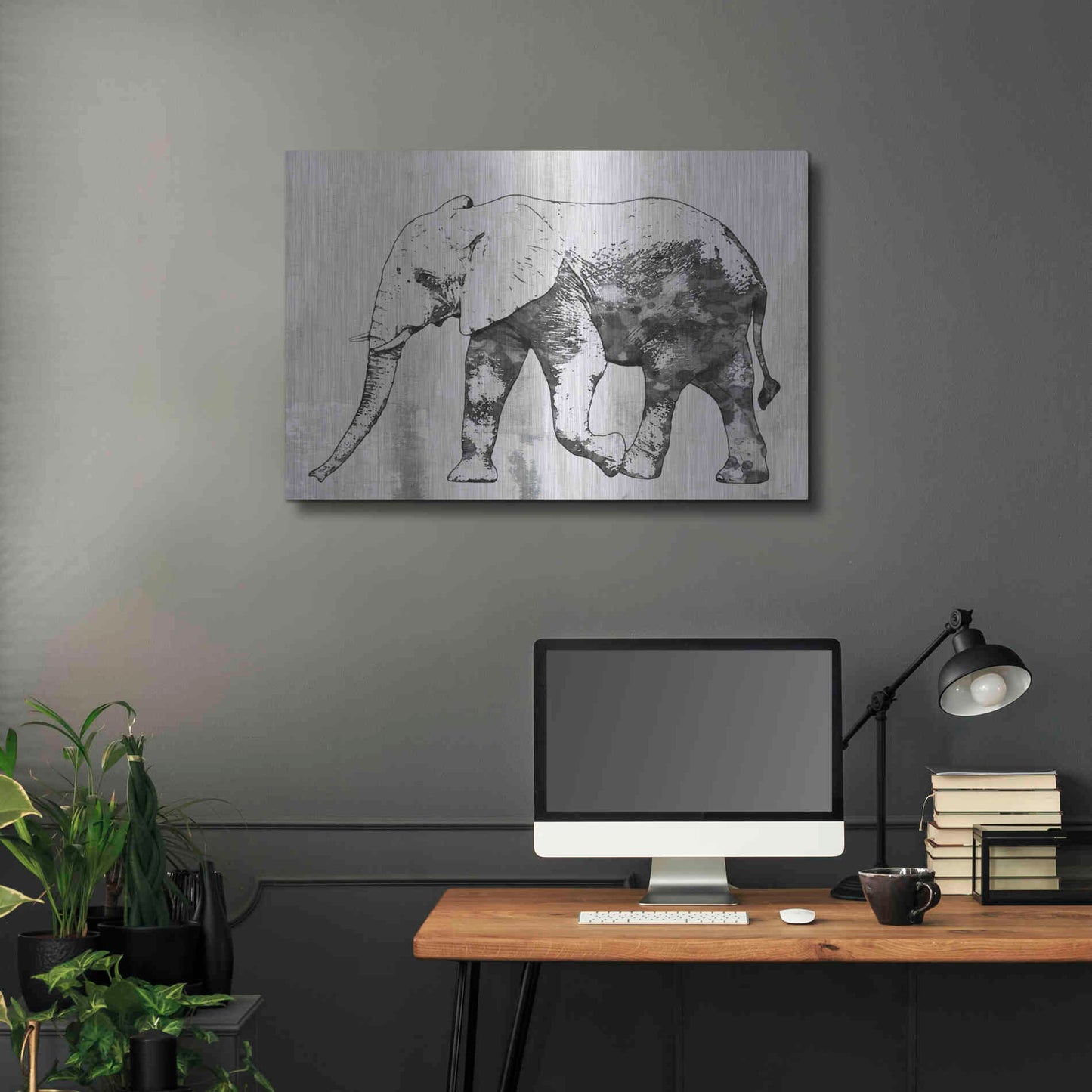 Luxe Metal Art 'Rustic Grey Elephant 2' by Irena Orlov, Metal Wall Art,36x24
