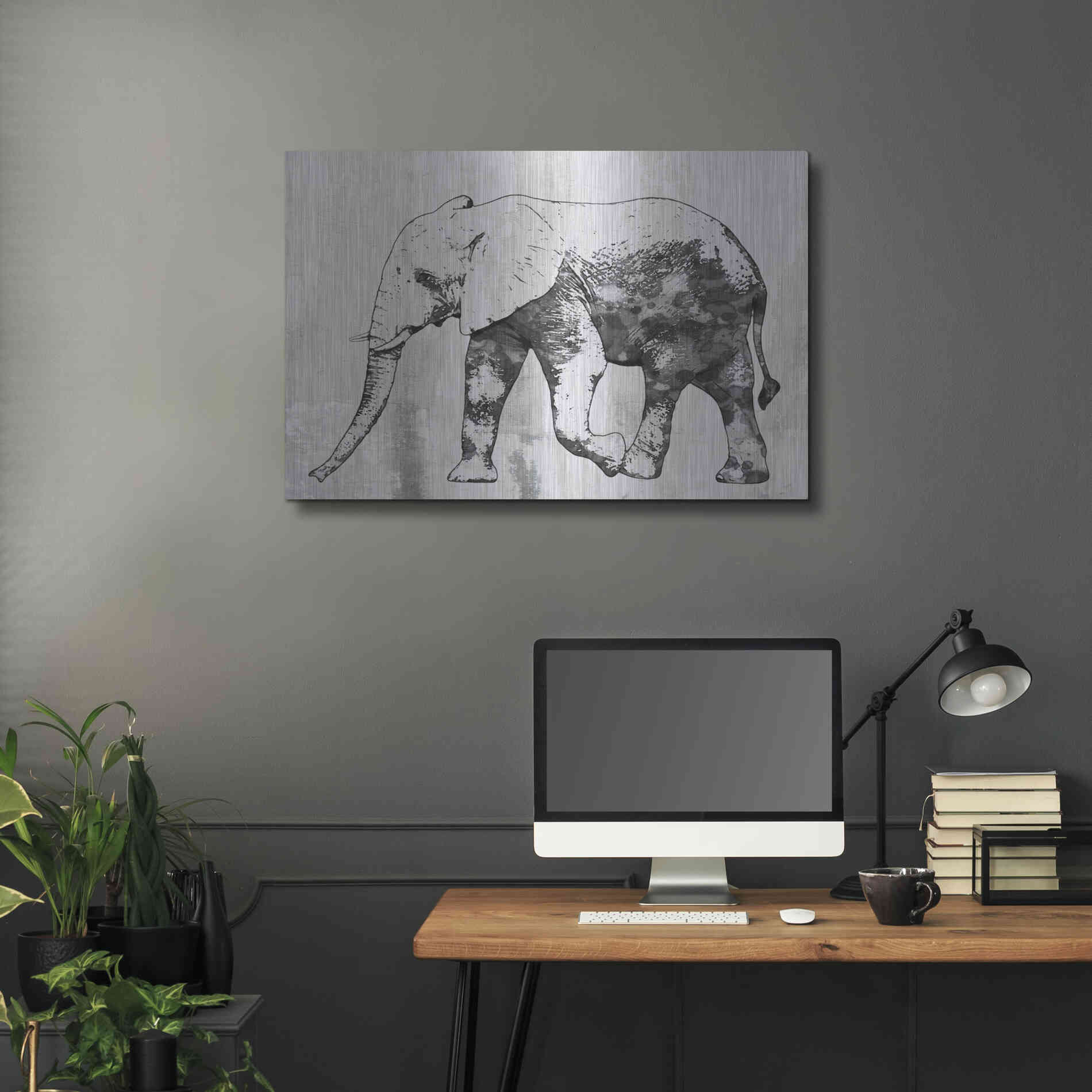 Luxe Metal Art 'Rustic Grey Elephant 2' by Irena Orlov, Metal Wall Art,36x24