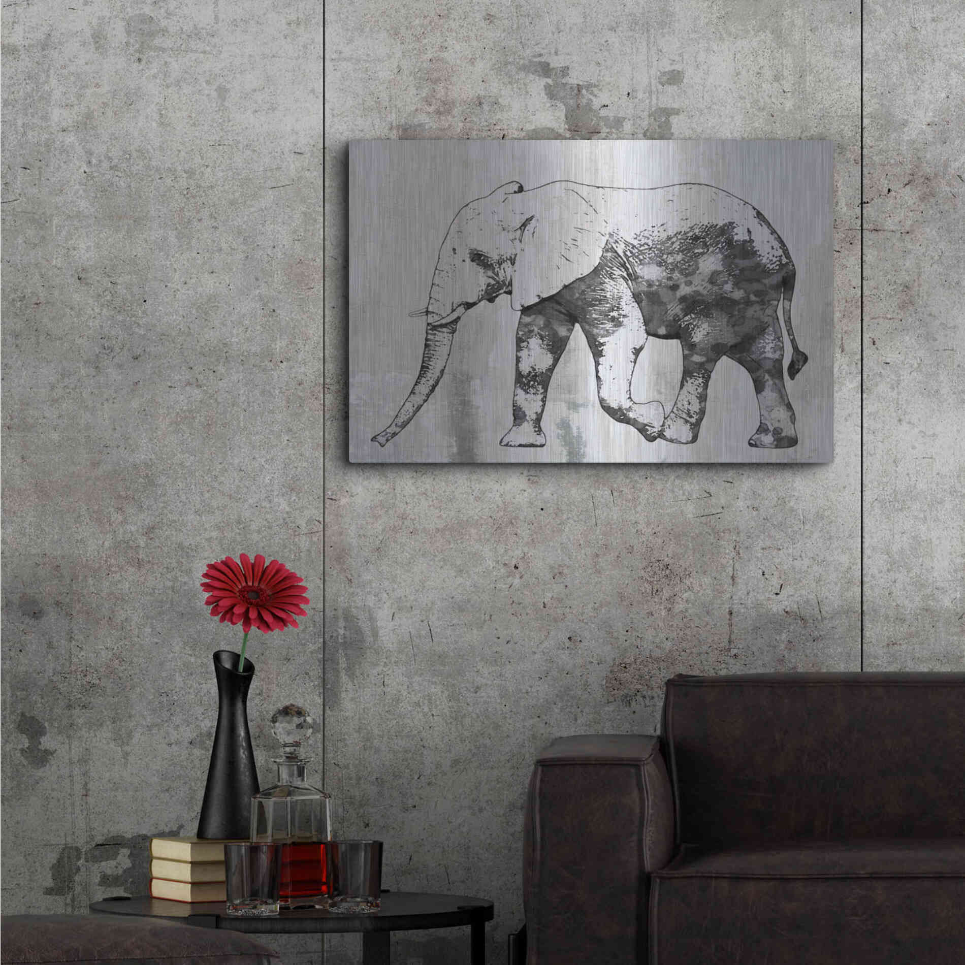 Luxe Metal Art 'Rustic Grey Elephant 2' by Irena Orlov, Metal Wall Art,36x24