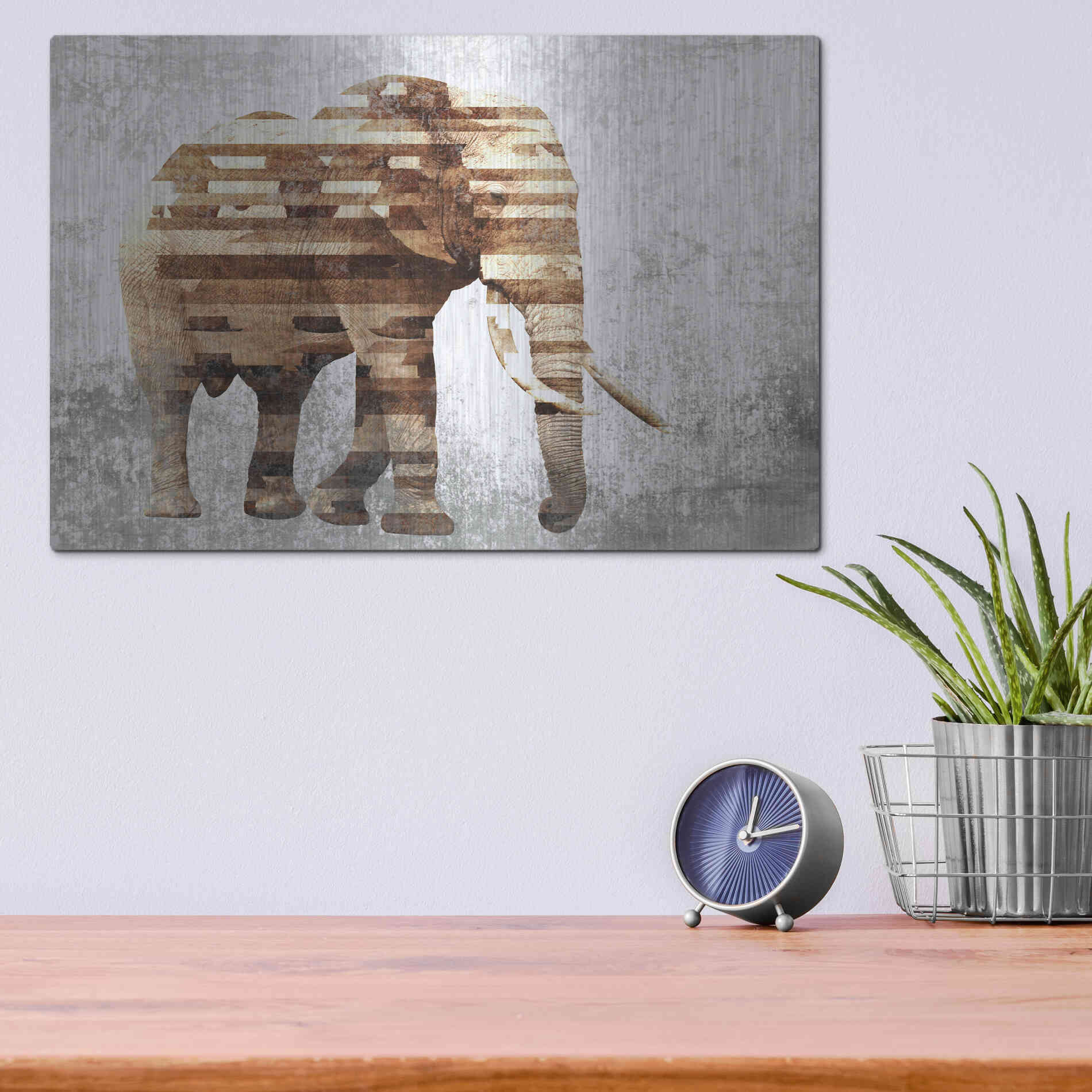 Luxe Metal Art 'Rustic Brown Elephant' by Irena Orlov, Metal Wall Art,16x12
