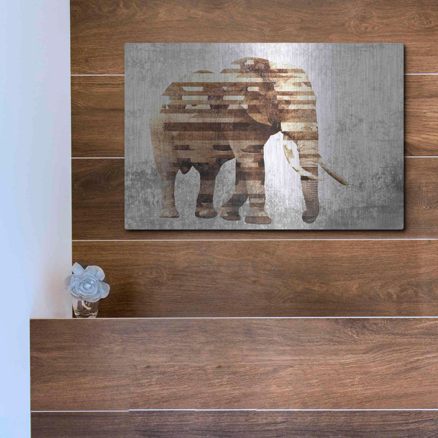 Luxe Metal Art 'Rustic Brown Elephant' by Irena Orlov, Metal Wall Art,16x12