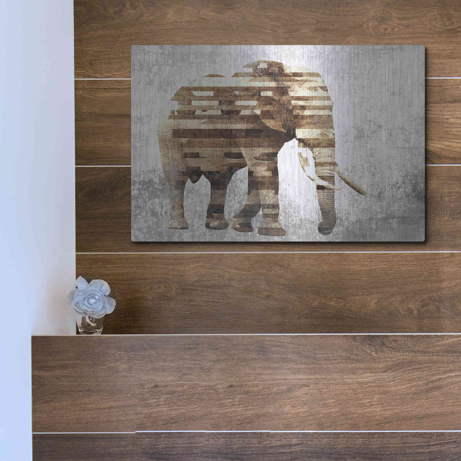 Luxe Metal Art 'Rustic Brown Elephant' by Irena Orlov, Metal Wall Art,16x12