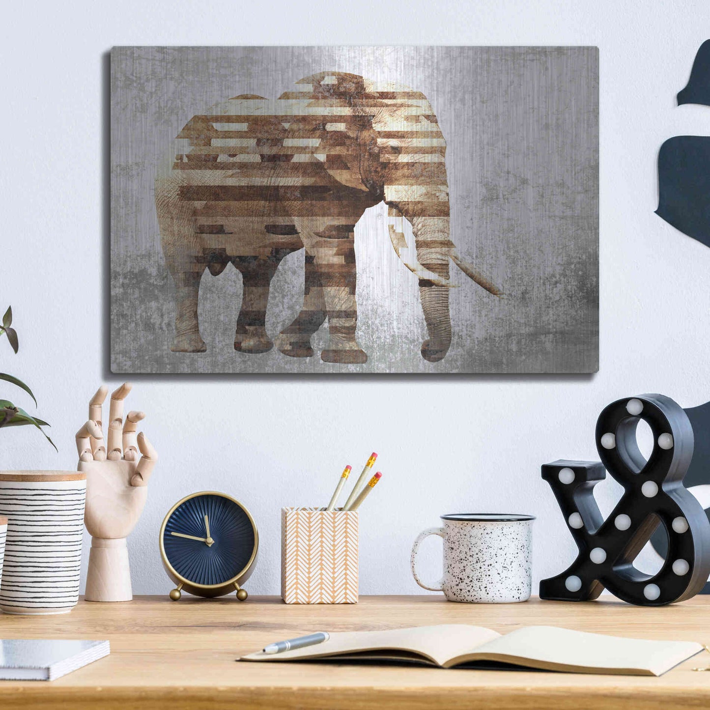 Luxe Metal Art 'Rustic Brown Elephant' by Irena Orlov, Metal Wall Art,16x12