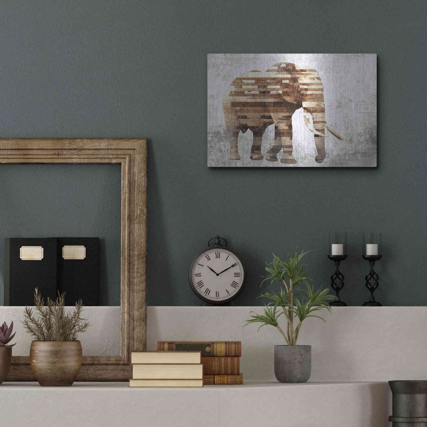 Luxe Metal Art 'Rustic Brown Elephant' by Irena Orlov, Metal Wall Art,16x12