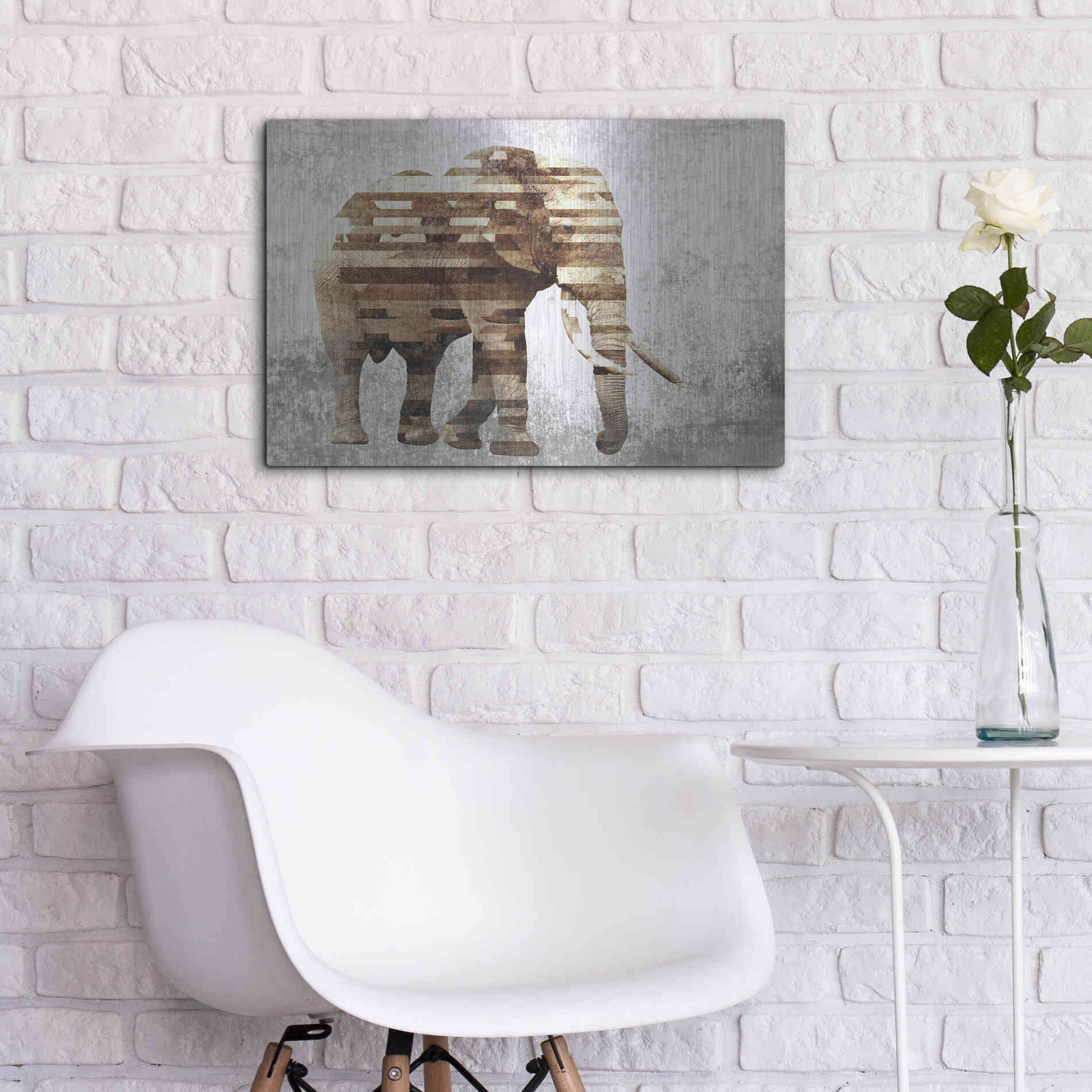 Luxe Metal Art 'Rustic Brown Elephant' by Irena Orlov, Metal Wall Art,24x16