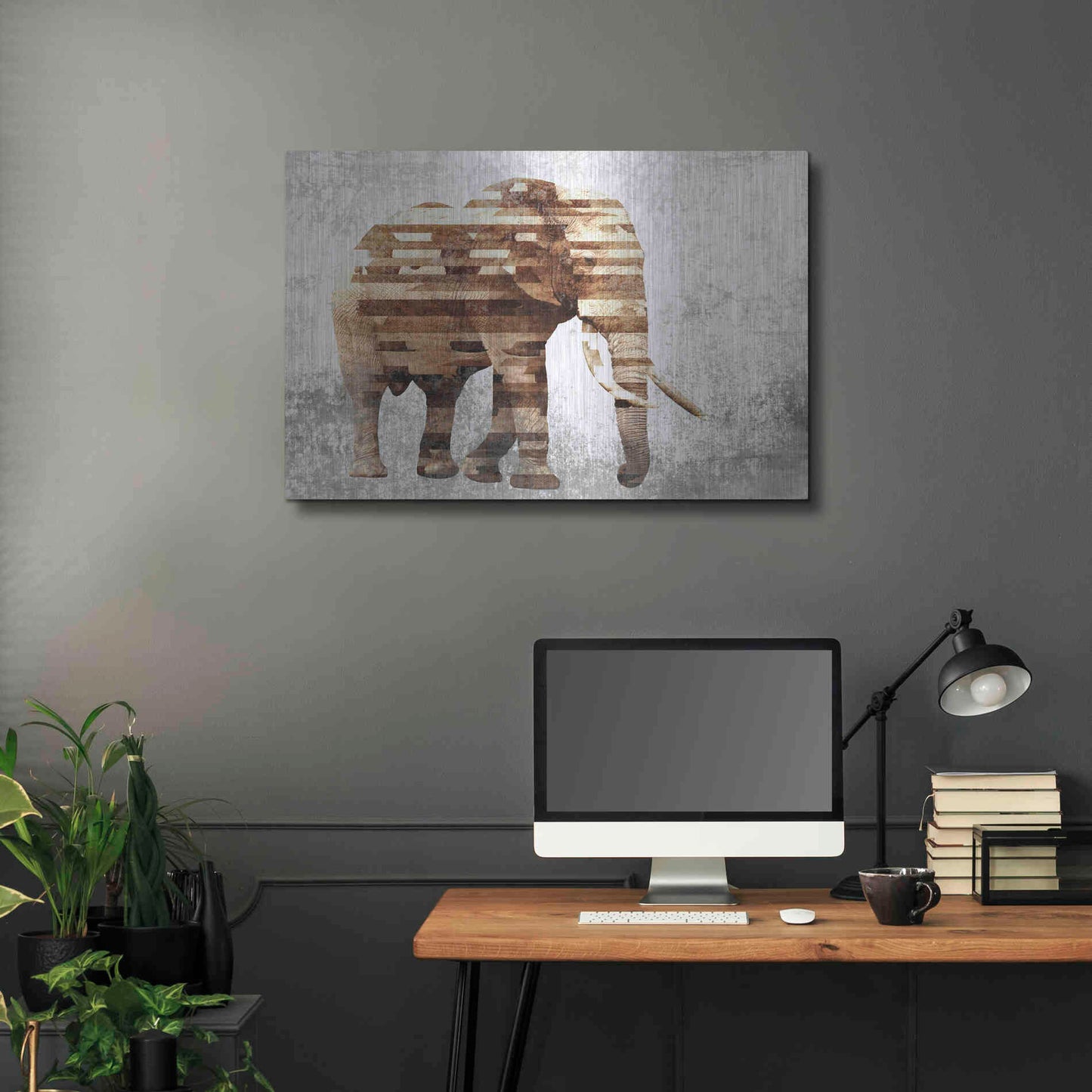 Luxe Metal Art 'Rustic Brown Elephant' by Irena Orlov, Metal Wall Art,36x24