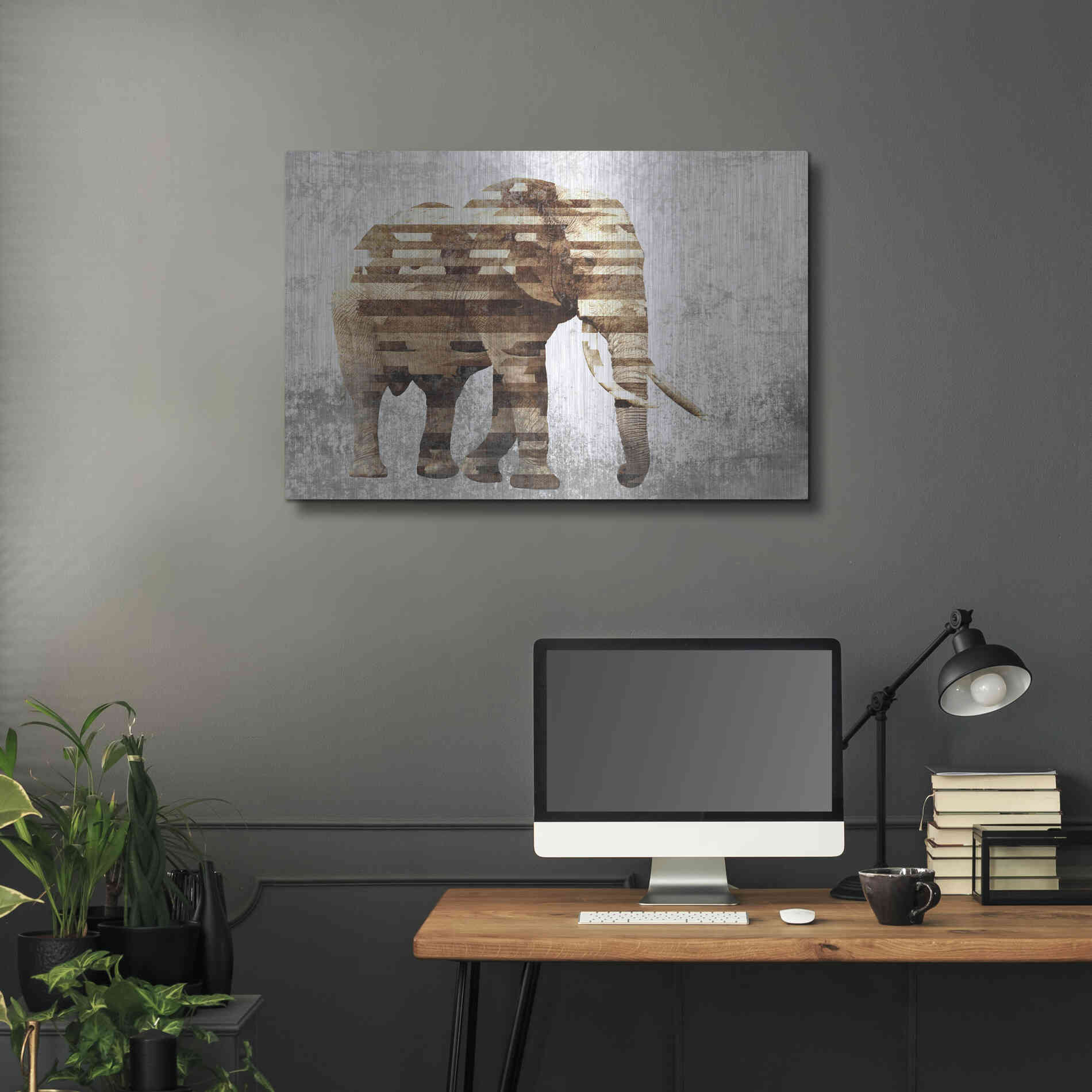 Luxe Metal Art 'Rustic Brown Elephant' by Irena Orlov, Metal Wall Art,36x24