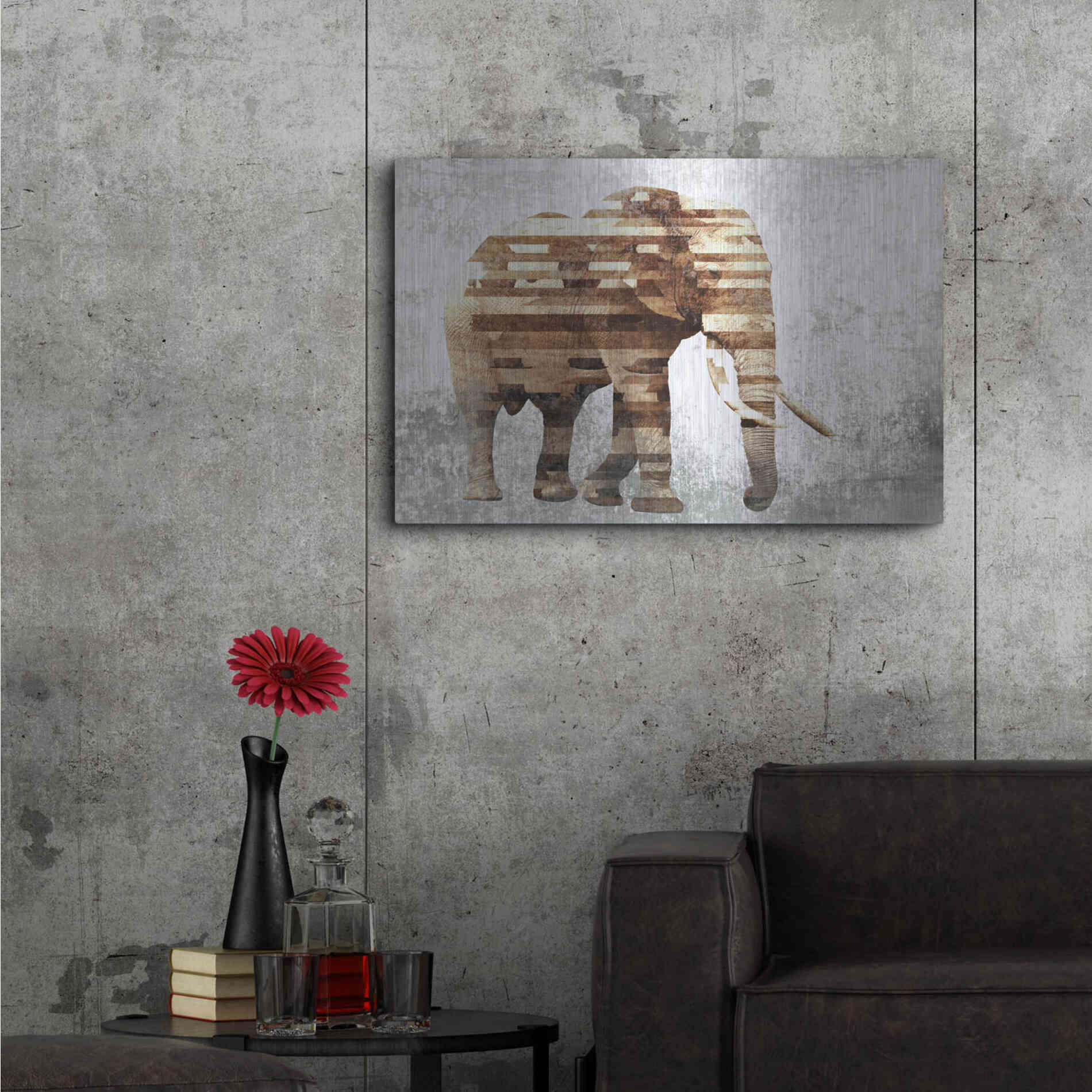 Luxe Metal Art 'Rustic Brown Elephant' by Irena Orlov, Metal Wall Art,36x24