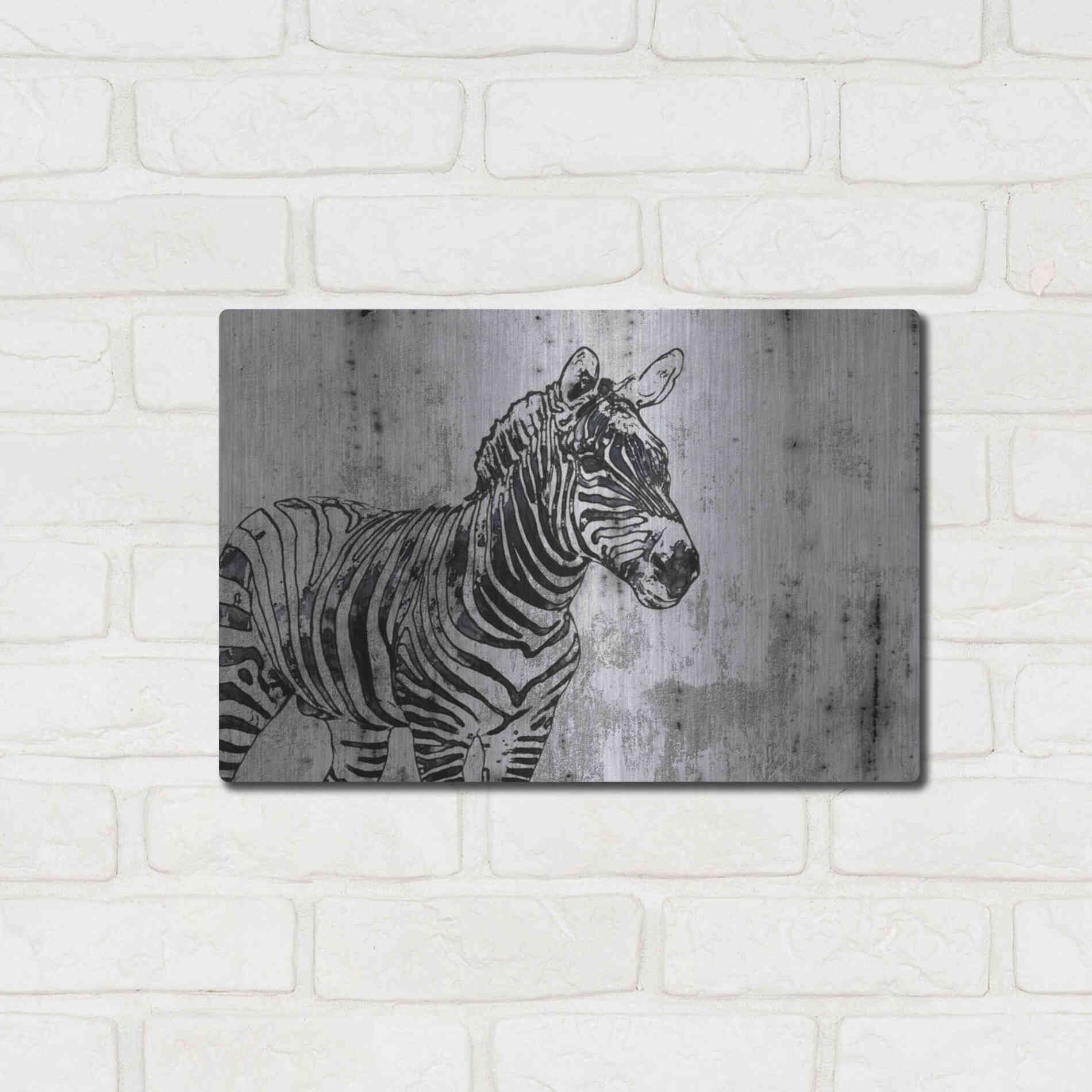 Luxe Metal Art 'Rustic Zebra 1' by Irena Orlov, Metal Wall Art,16x12