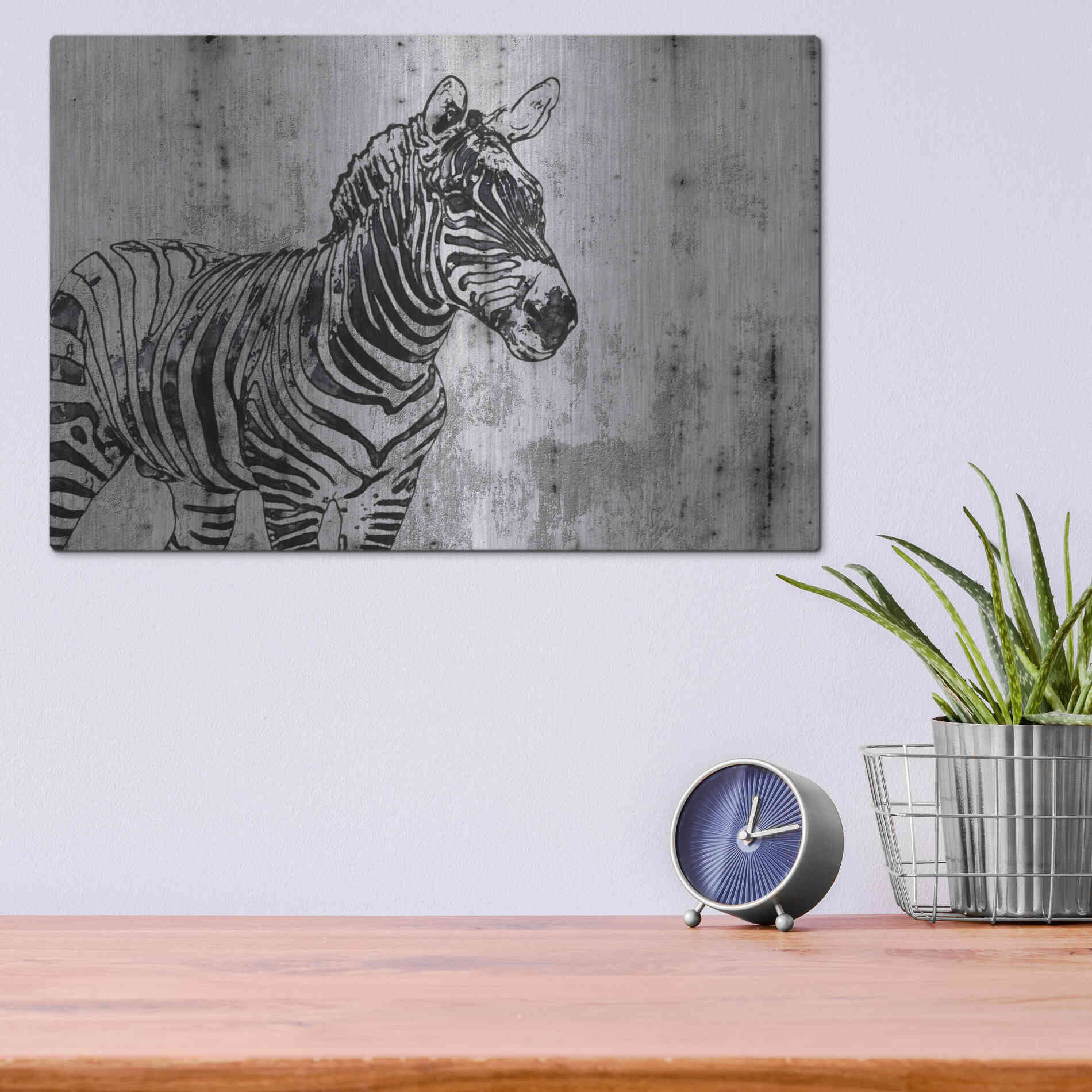 Luxe Metal Art 'Rustic Zebra 1' by Irena Orlov, Metal Wall Art,16x12