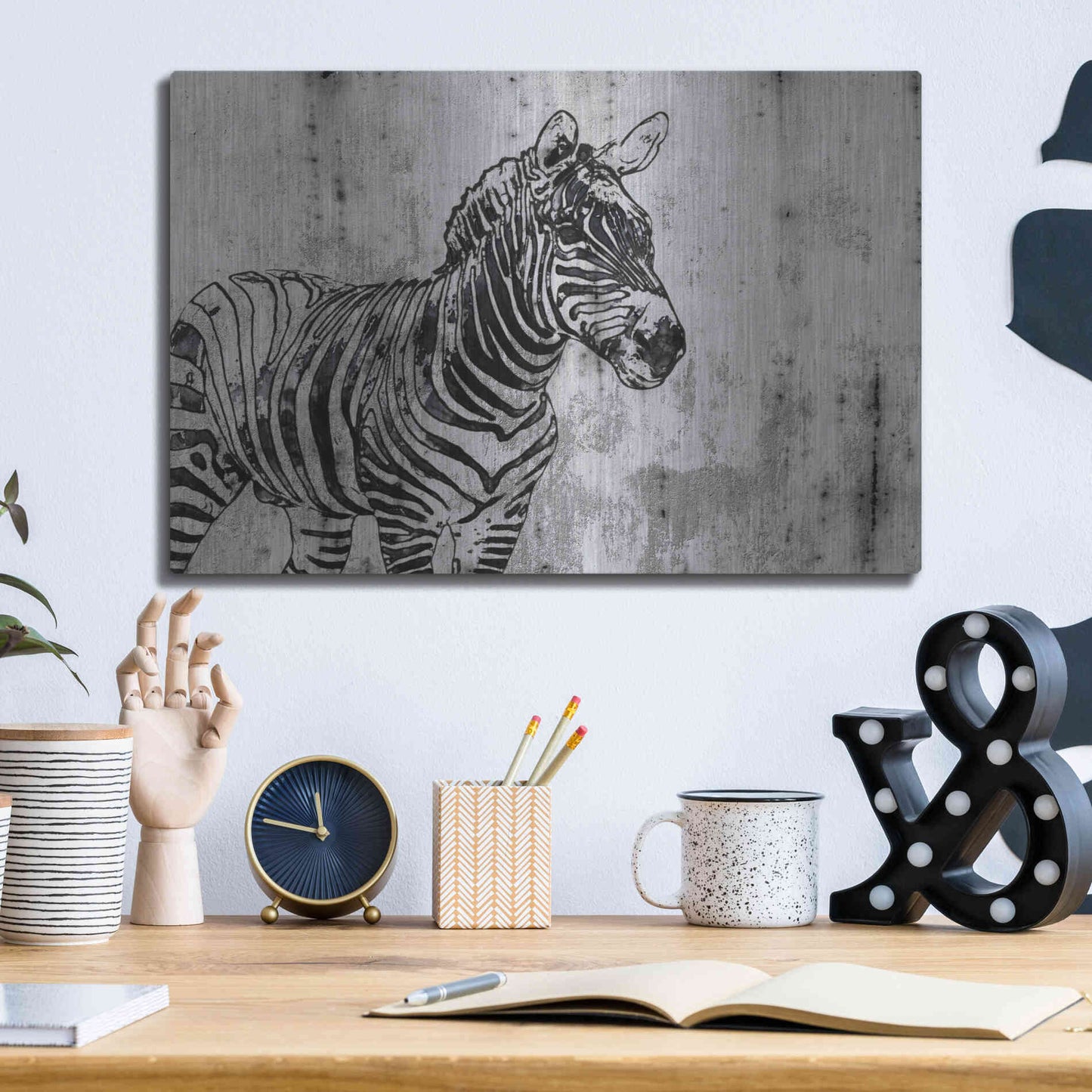 Luxe Metal Art 'Rustic Zebra 1' by Irena Orlov, Metal Wall Art,16x12