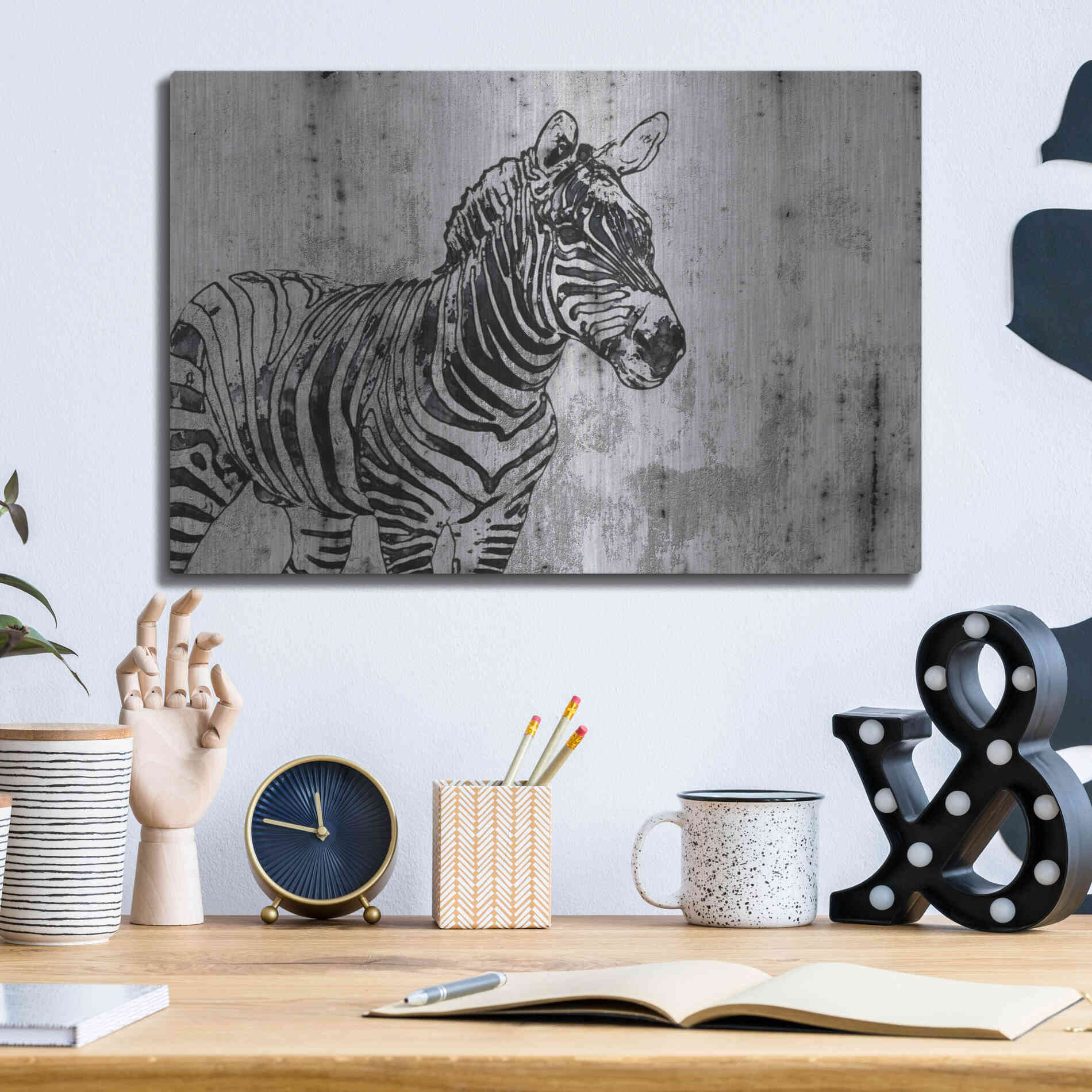 Luxe Metal Art 'Rustic Zebra 1' by Irena Orlov, Metal Wall Art,16x12