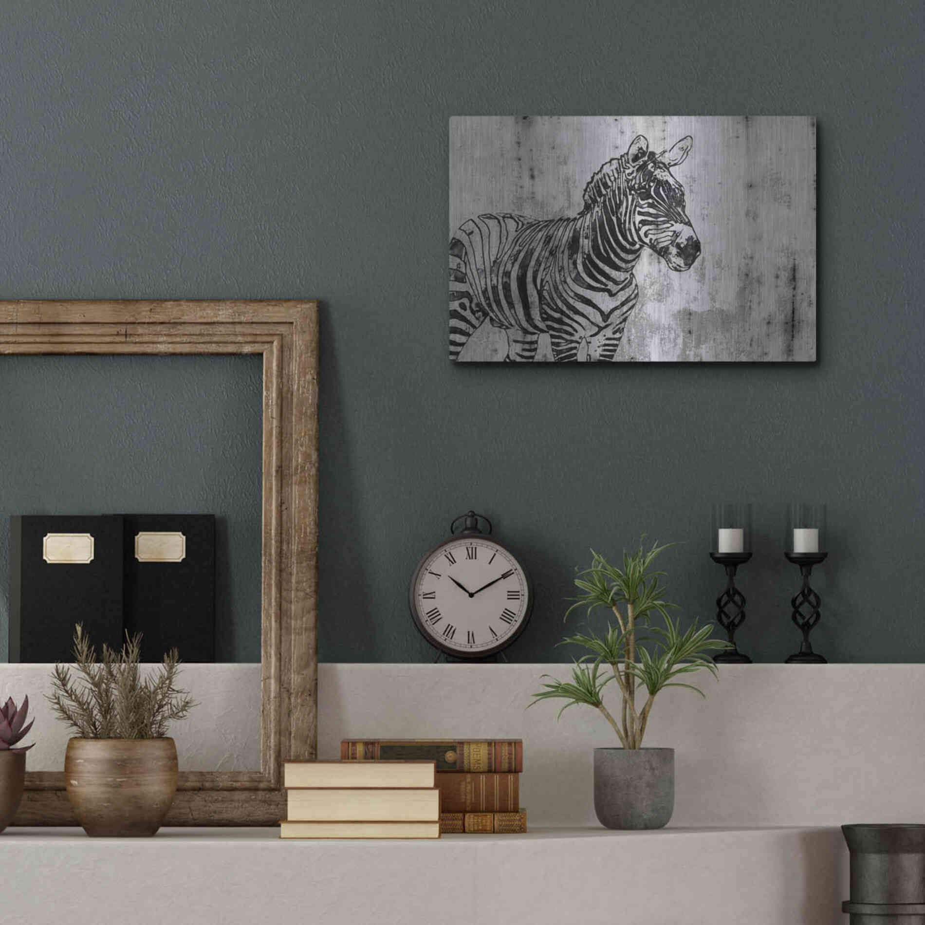 Luxe Metal Art 'Rustic Zebra 1' by Irena Orlov, Metal Wall Art,16x12