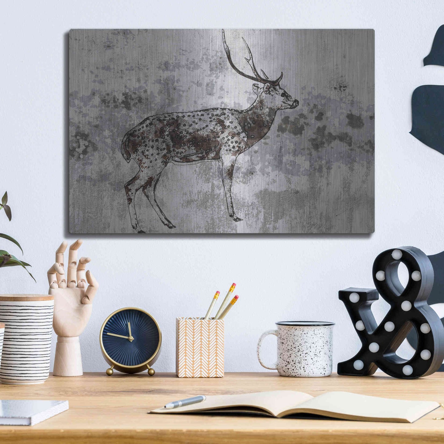 Luxe Metal Art 'Sika Deer 1' by Irena Orlov, Metal Wall Art,16x12
