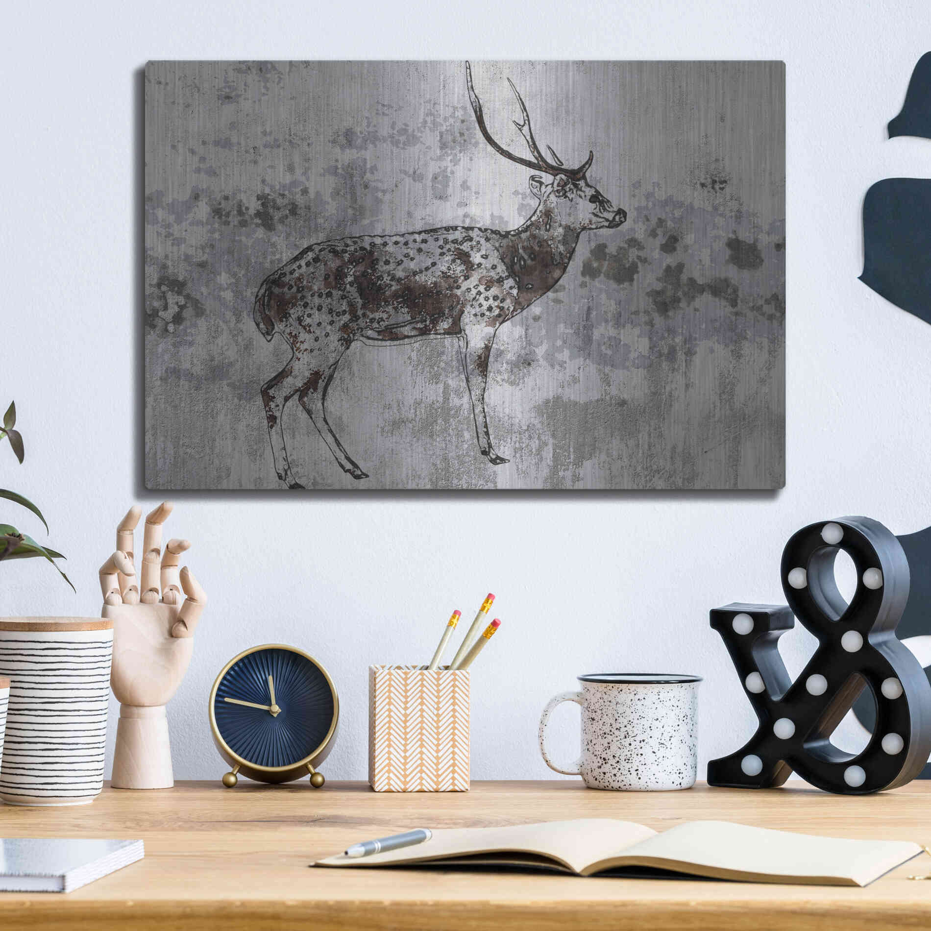 Luxe Metal Art 'Sika Deer 1' by Irena Orlov, Metal Wall Art,16x12