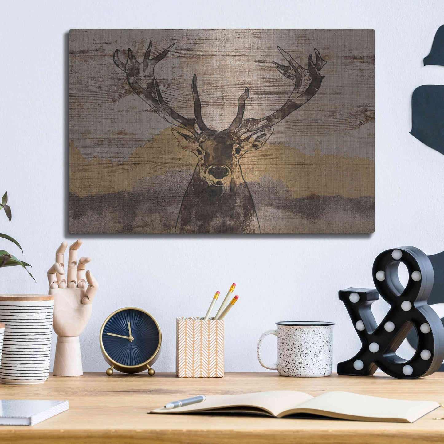 Luxe Metal Art 'White-Tailed Deer' by Irena Orlov, Metal Wall Art,16x12