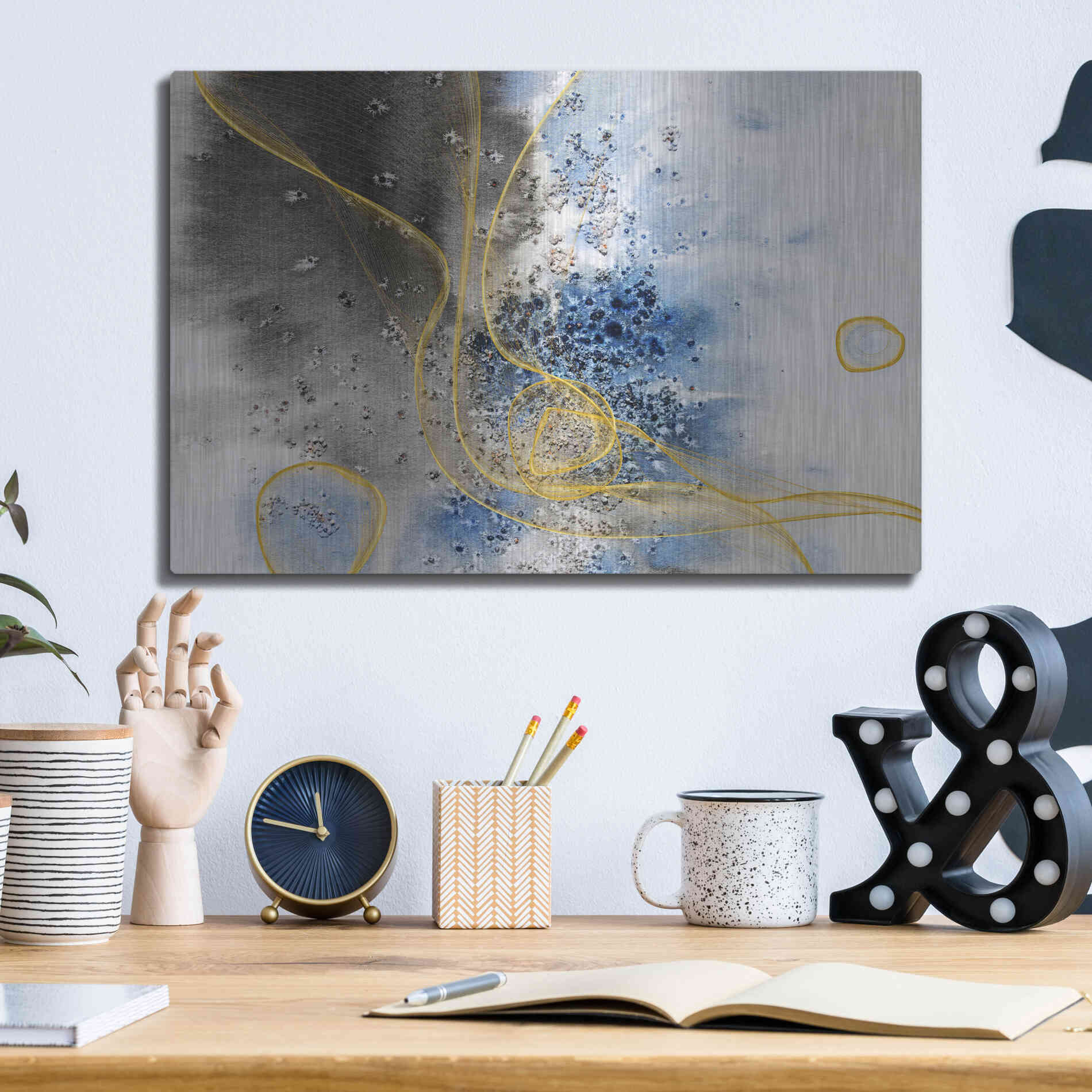 Luxe Metal Art 'Coastal Watercolor Abstract' by Irena Orlov, Metal Wall Art,16x12