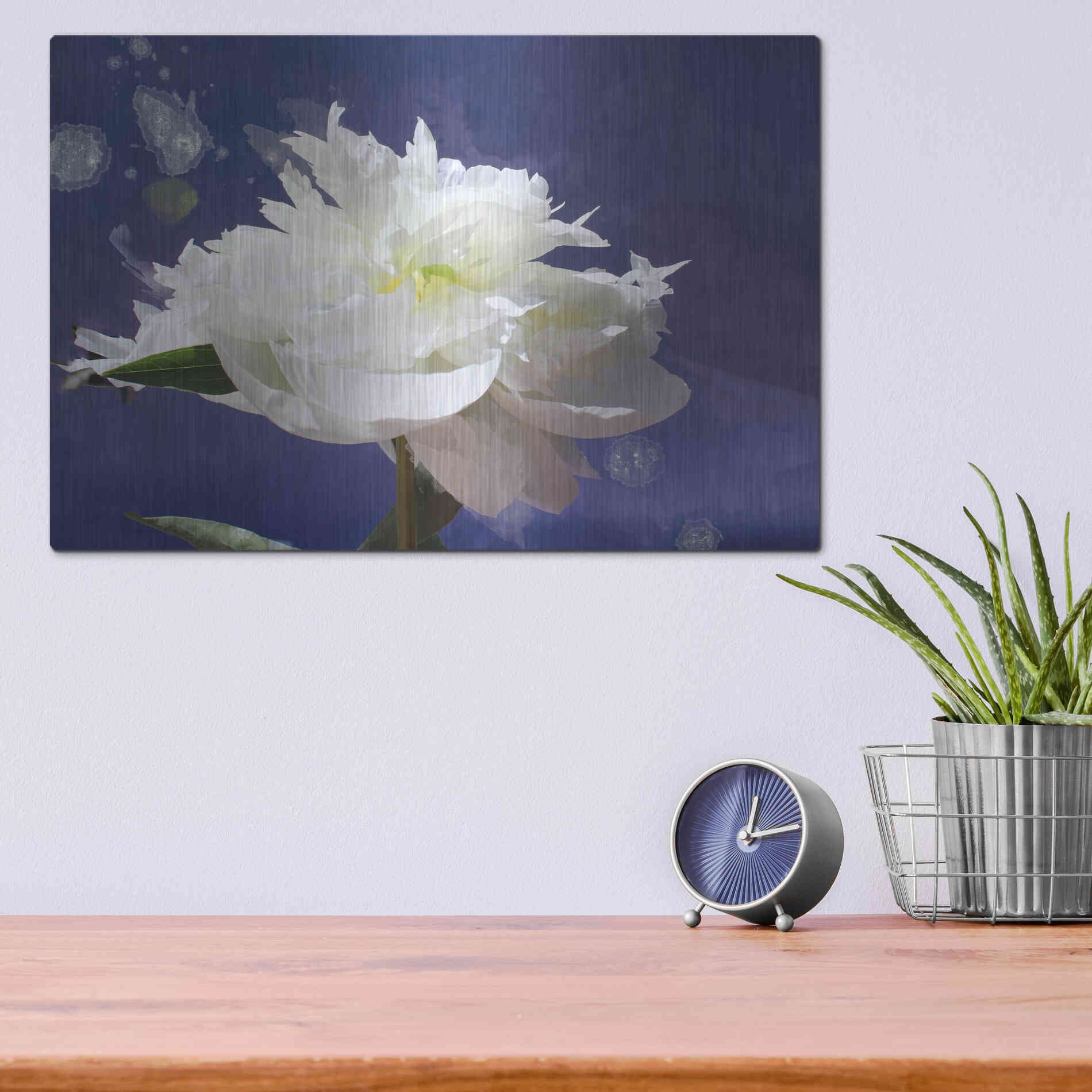 Luxe Metal Art 'White Peony-Scents of Heaven' by Irena Orlov, Metal Wall Art,16x12