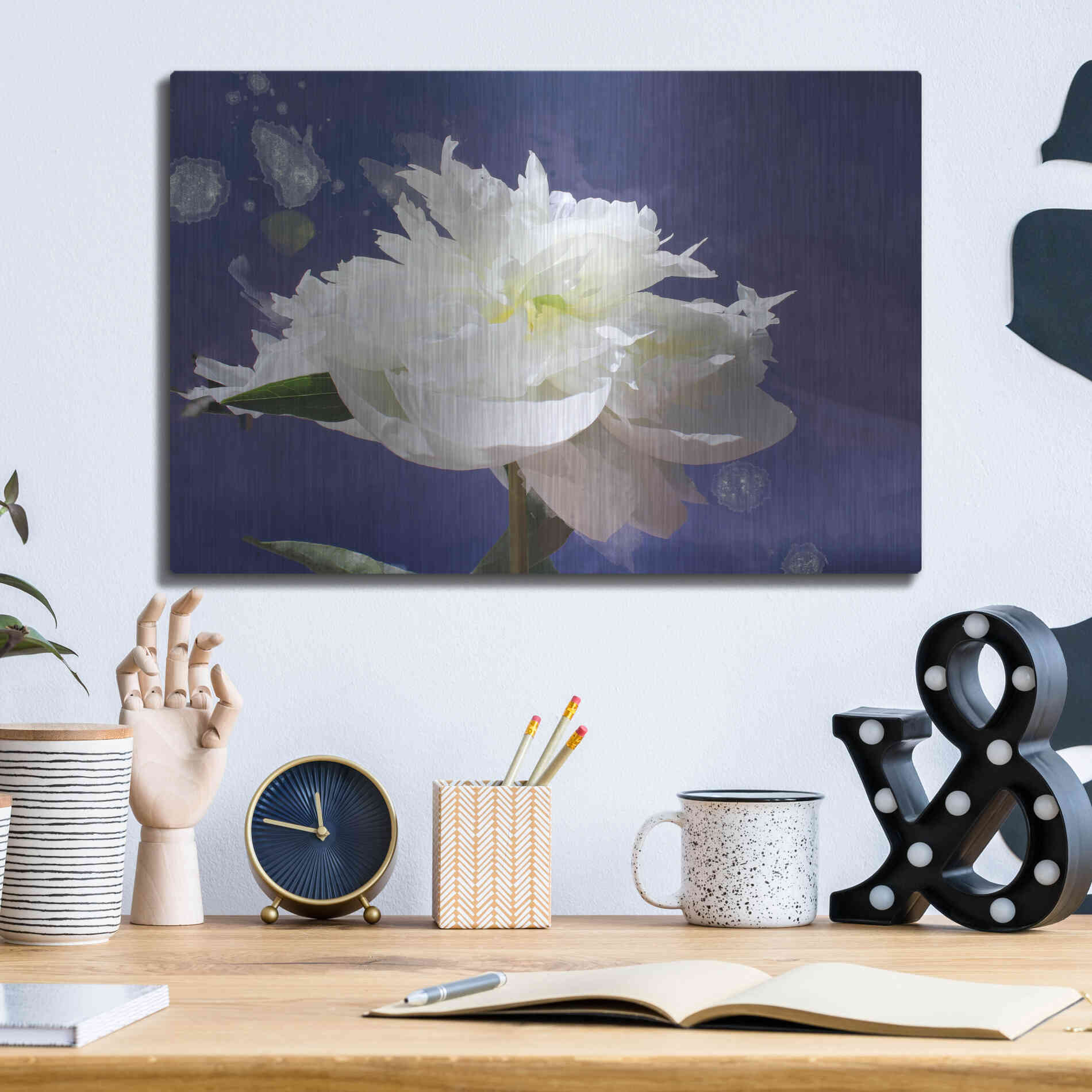 Luxe Metal Art 'White Peony-Scents of Heaven' by Irena Orlov, Metal Wall Art,16x12