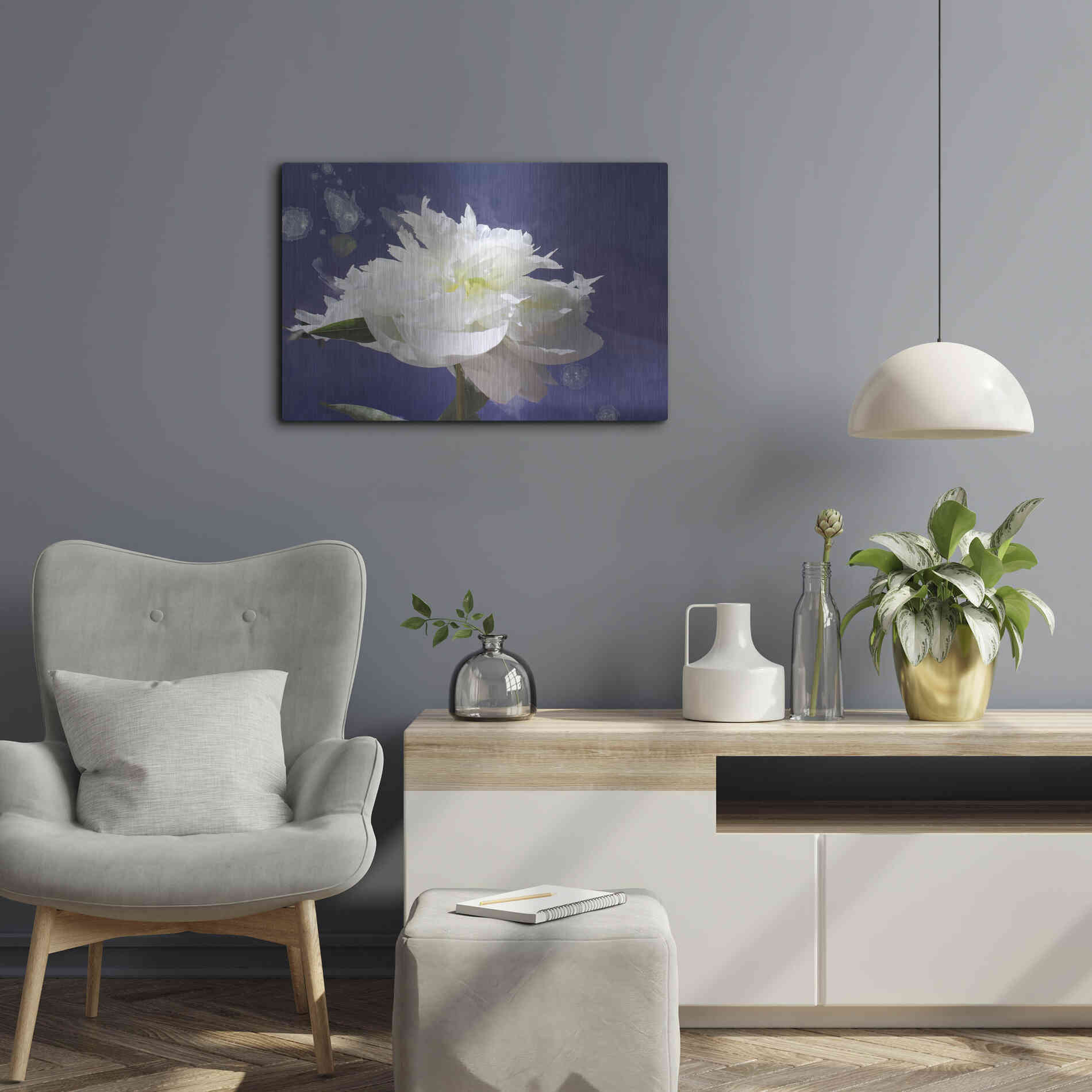 Luxe Metal Art 'White Peony-Scents of Heaven' by Irena Orlov, Metal Wall Art,24x16