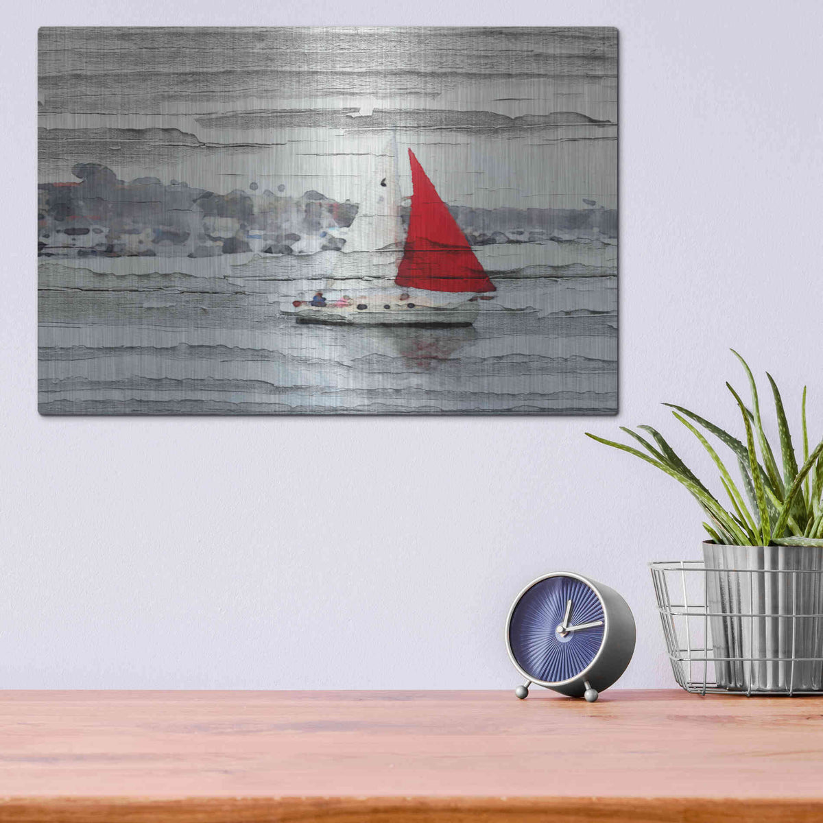 Luxe Metal Art 'Scarlet Sails' by Irena Orlov, Metal Wall Art,16x12