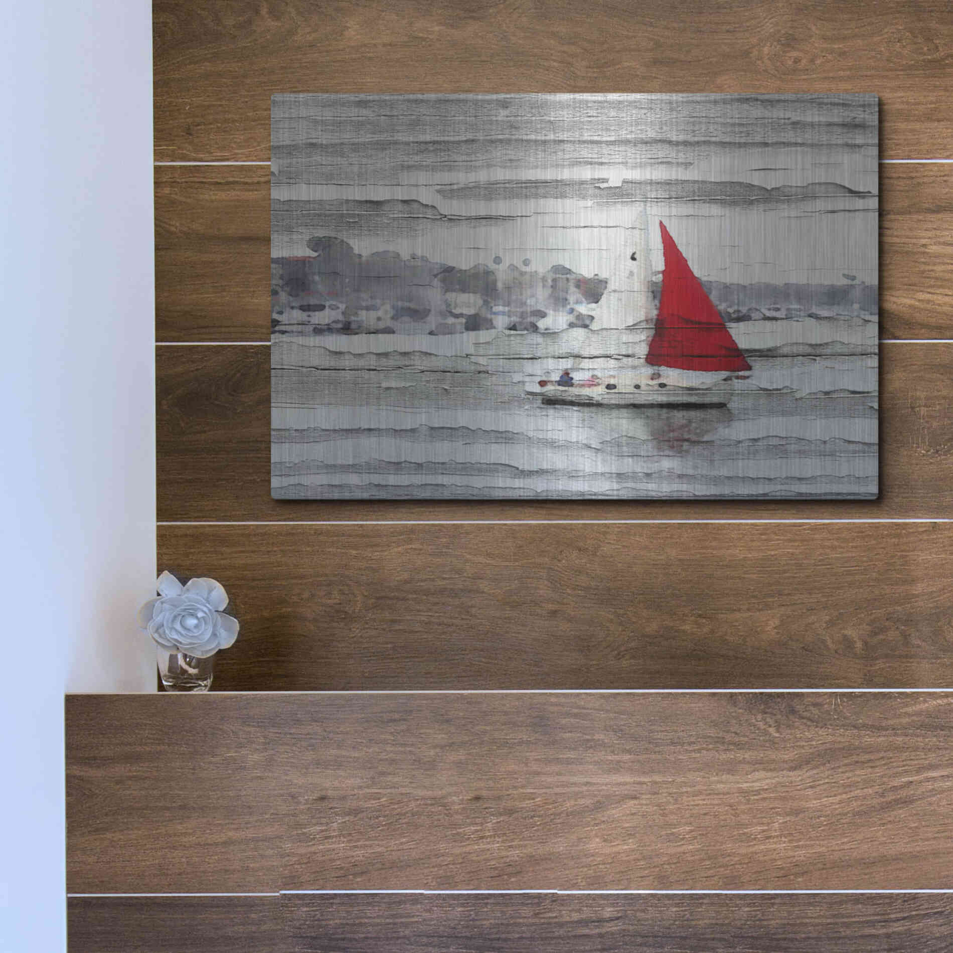 Luxe Metal Art 'Scarlet Sails' by Irena Orlov, Metal Wall Art,16x12
