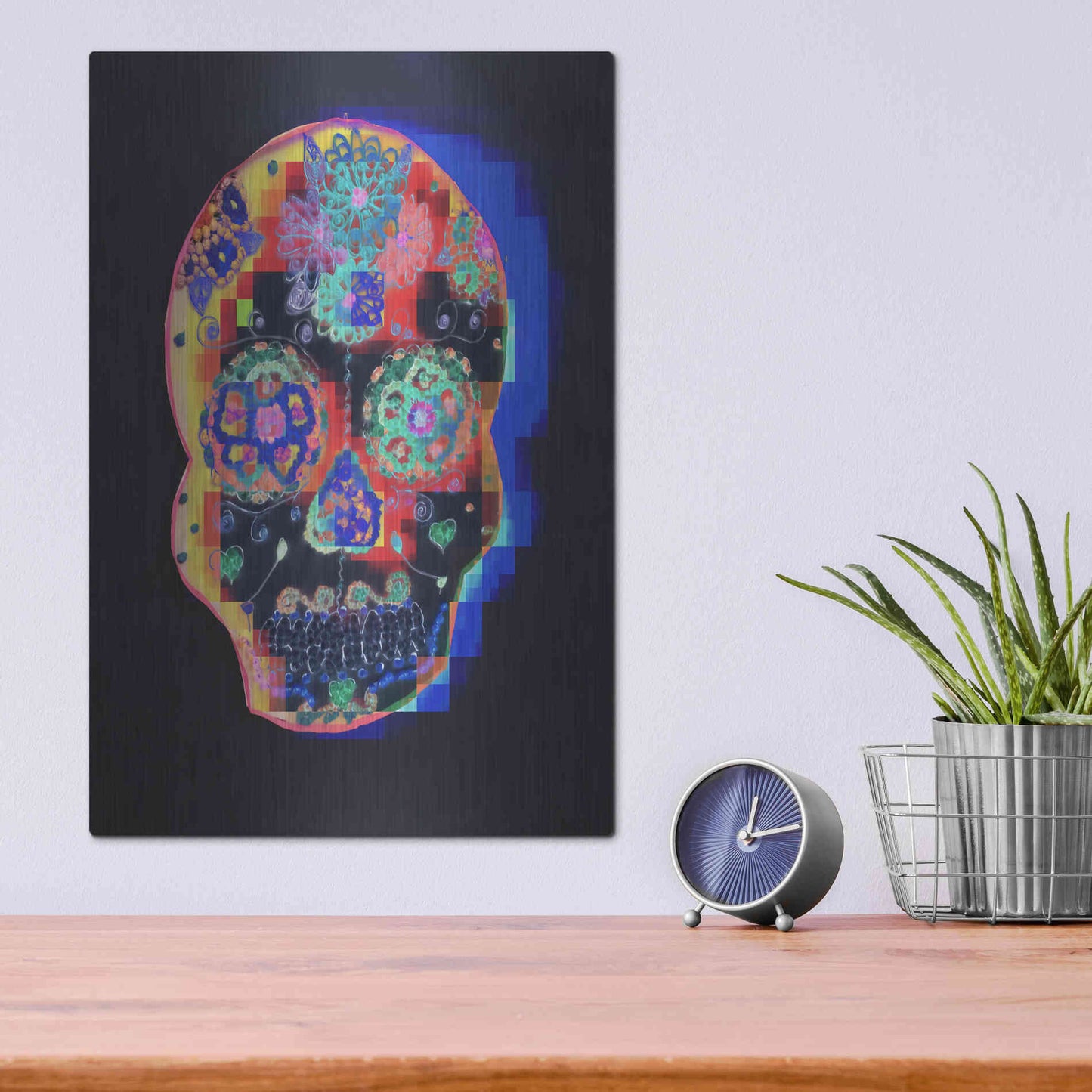 Luxe Metal Art 'Colorful Skull' by Irena Orlov, Metal Wall Art,12x16