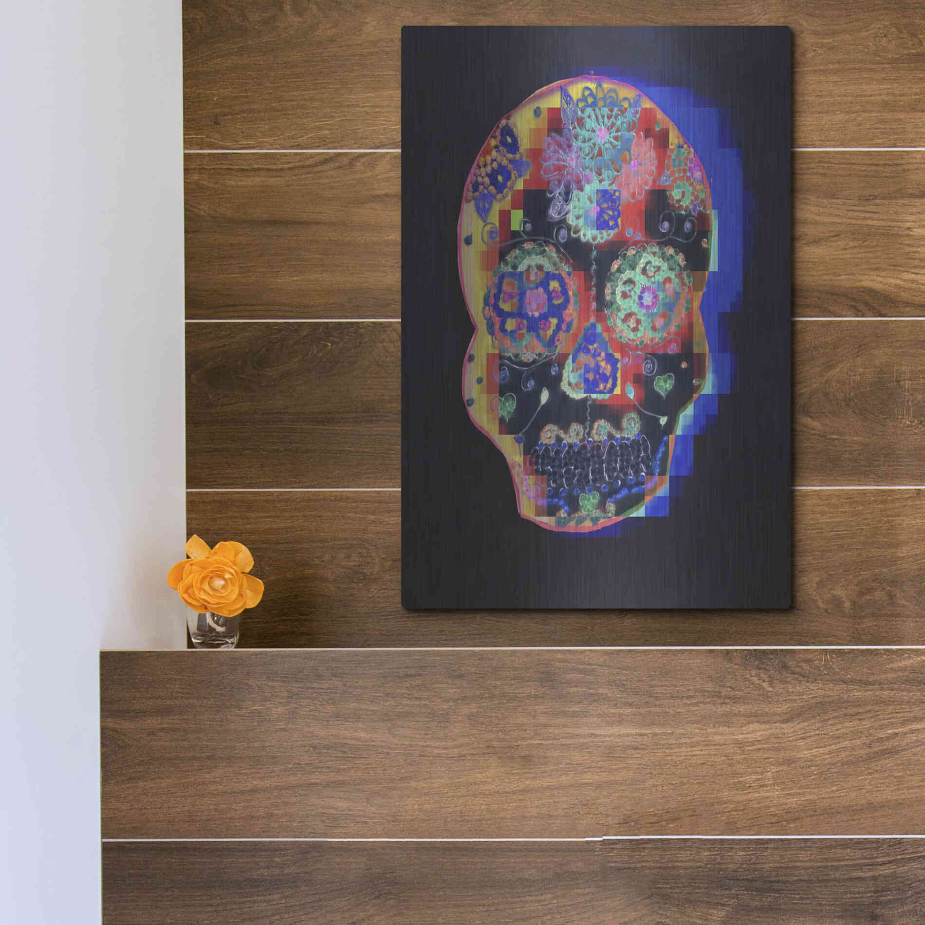 Luxe Metal Art 'Colorful Skull' by Irena Orlov, Metal Wall Art,12x16