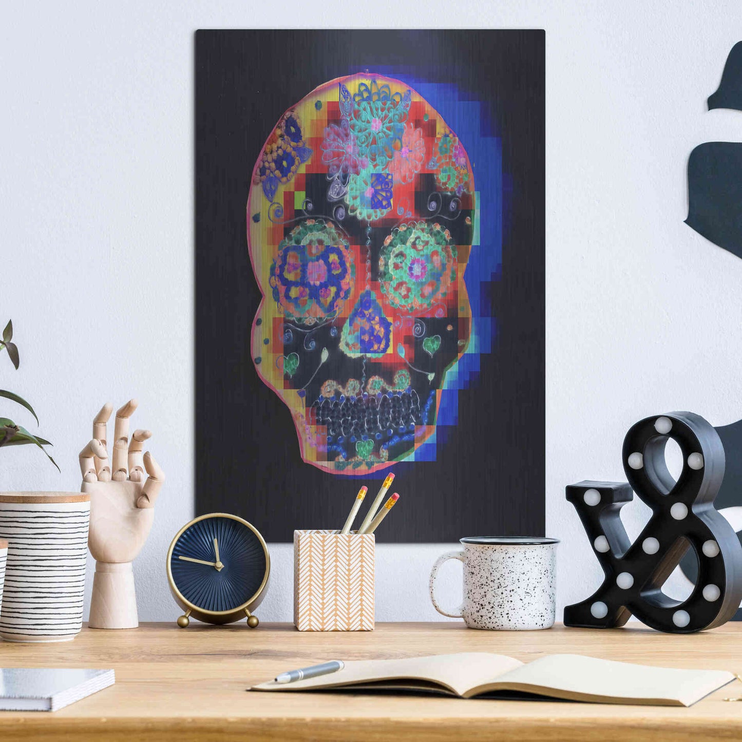 Luxe Metal Art 'Colorful Skull' by Irena Orlov, Metal Wall Art,12x16
