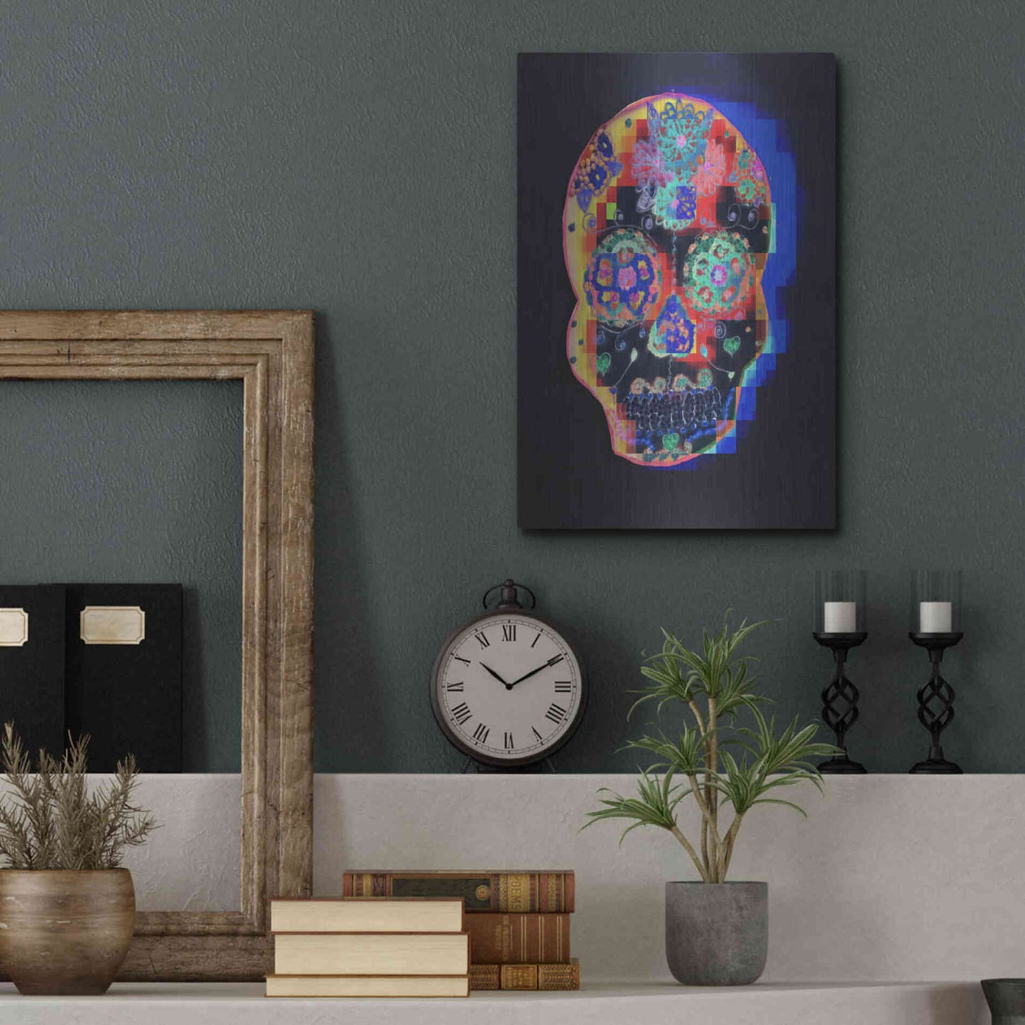 Luxe Metal Art 'Colorful Skull' by Irena Orlov, Metal Wall Art,12x16