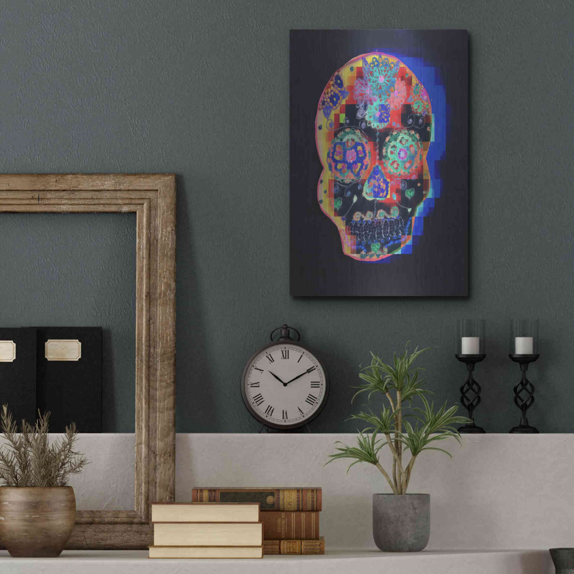 Luxe Metal Art 'Colorful Skull' by Irena Orlov, Metal Wall Art,12x16