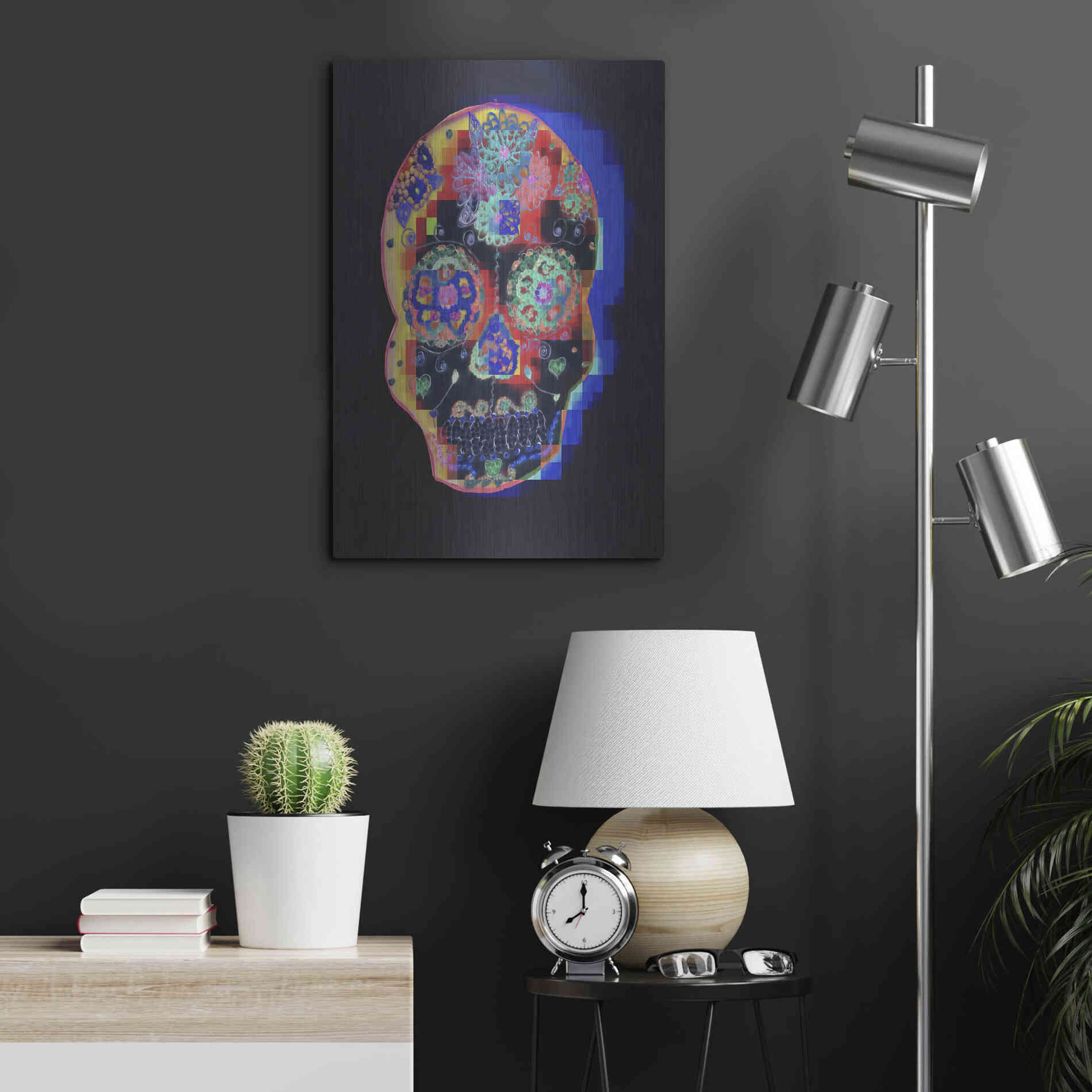 Luxe Metal Art 'Colorful Skull' by Irena Orlov, Metal Wall Art,16x24