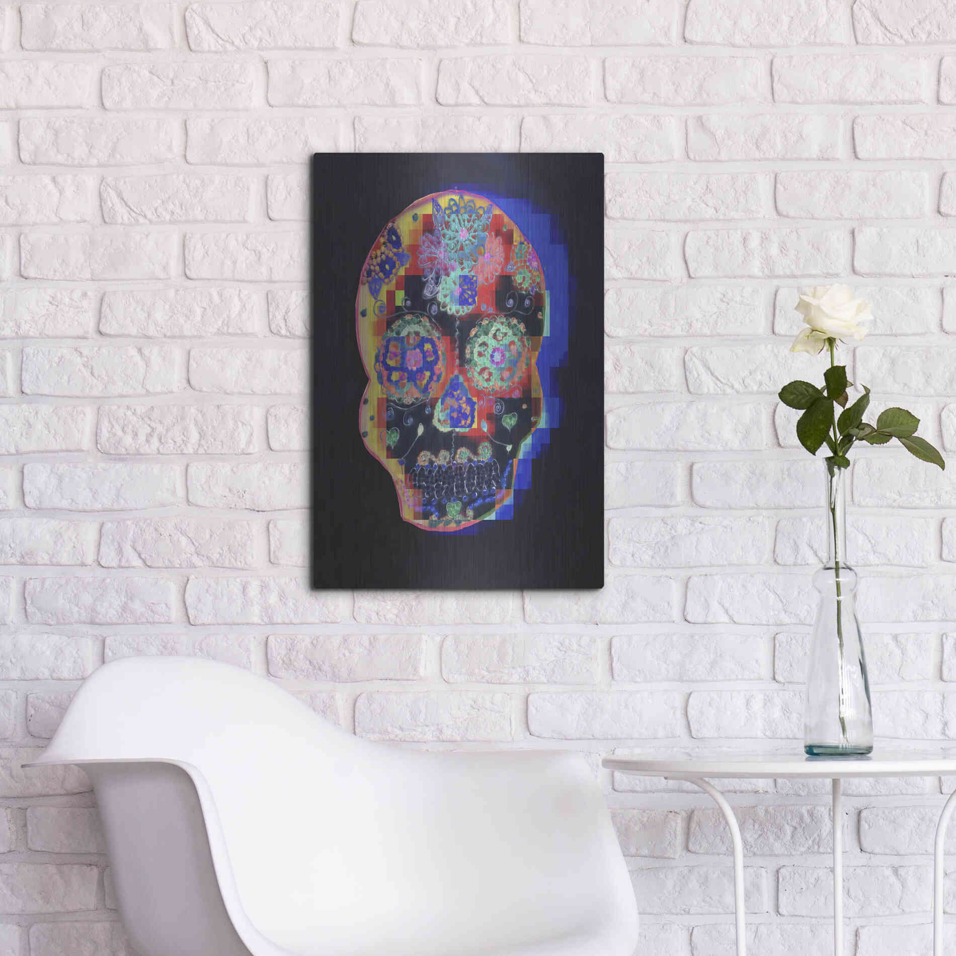 Luxe Metal Art 'Colorful Skull' by Irena Orlov, Metal Wall Art,16x24