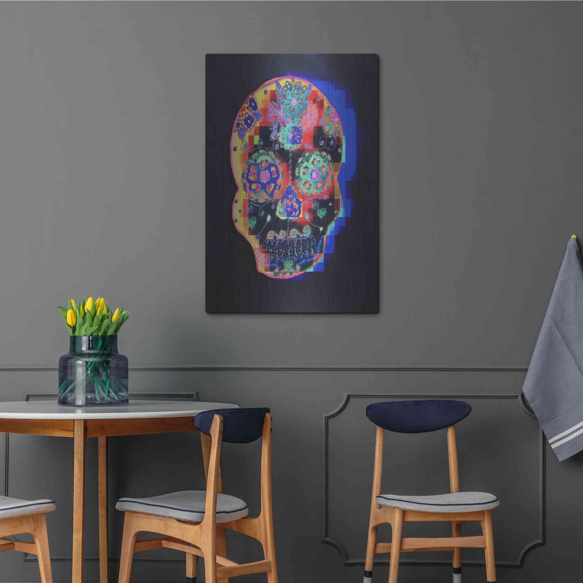 Luxe Metal Art 'Colorful Skull' by Irena Orlov, Metal Wall Art,24x36