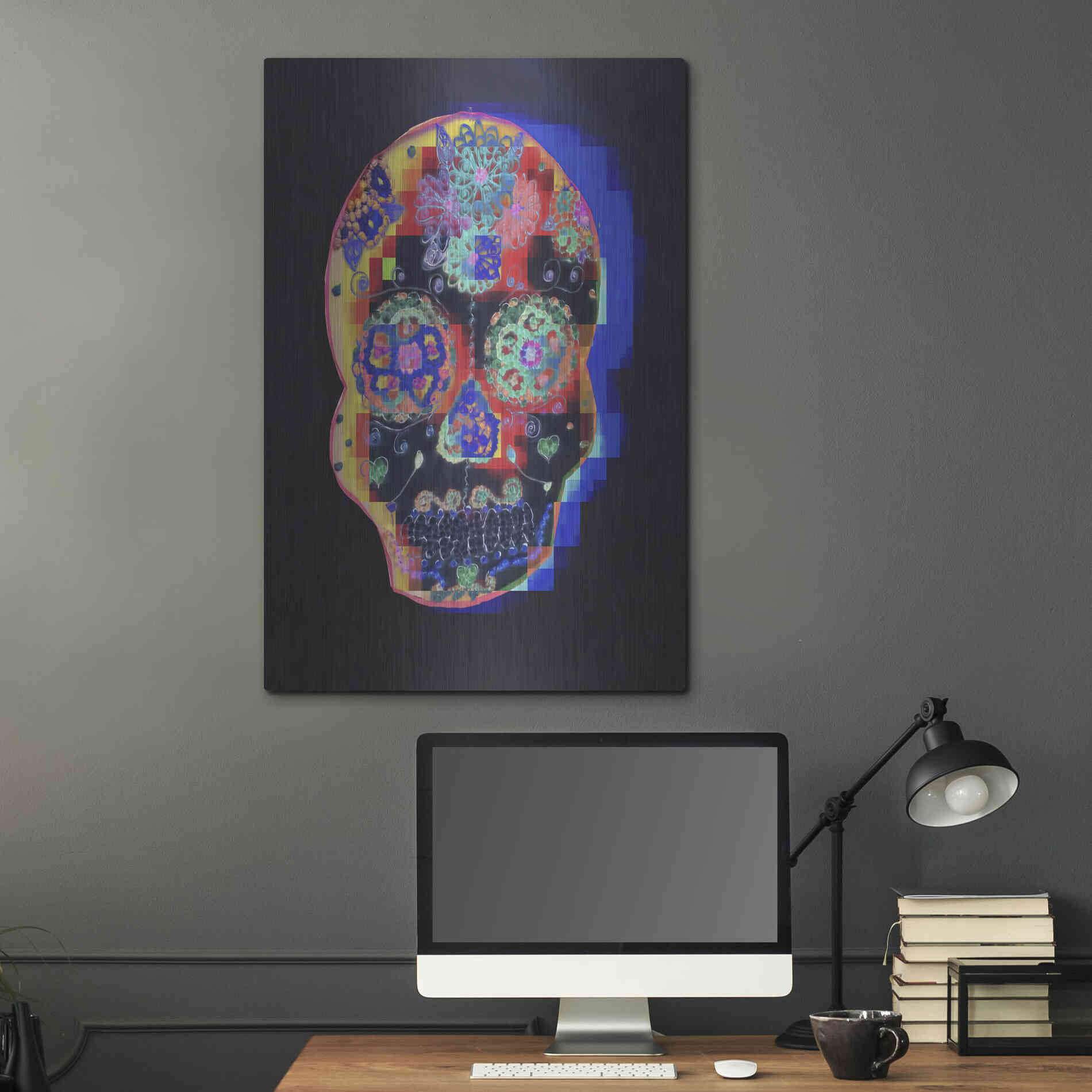 Luxe Metal Art 'Colorful Skull' by Irena Orlov, Metal Wall Art,24x36