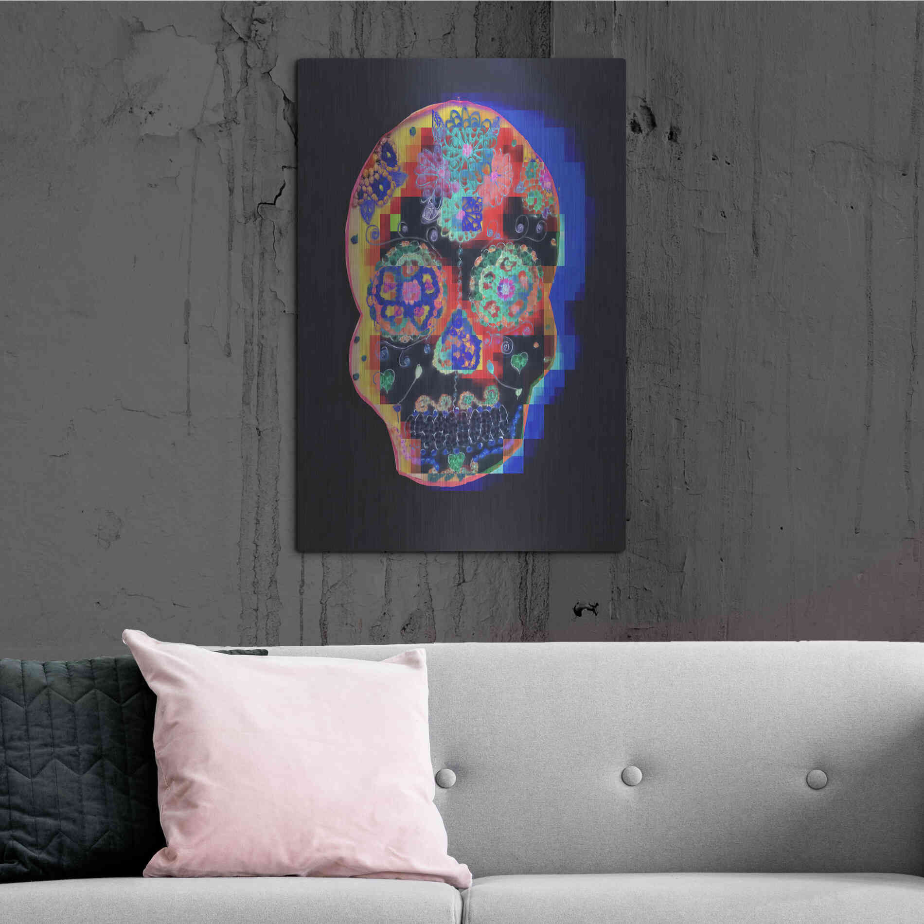 Luxe Metal Art 'Colorful Skull' by Irena Orlov, Metal Wall Art,24x36