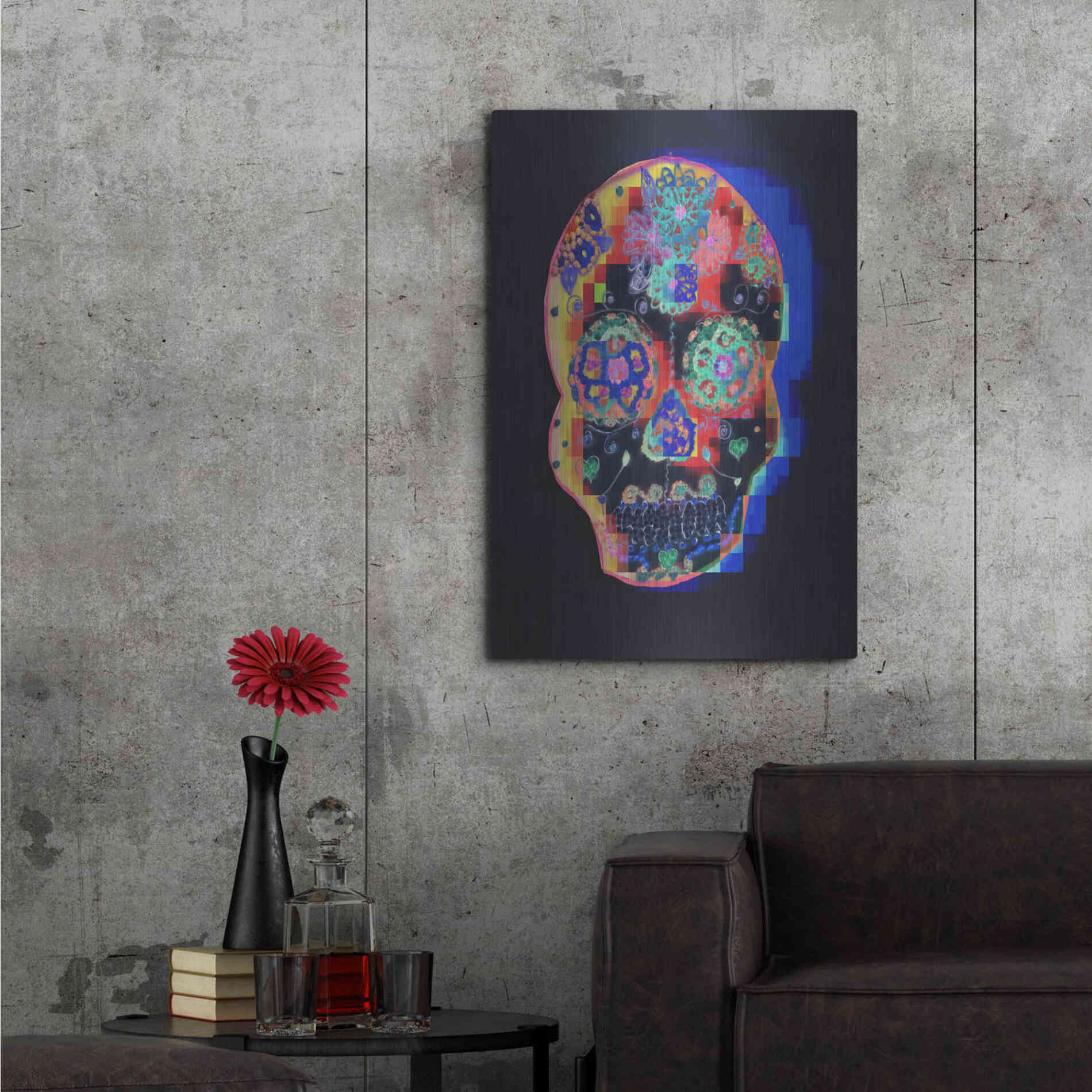 Luxe Metal Art 'Colorful Skull' by Irena Orlov, Metal Wall Art,24x36