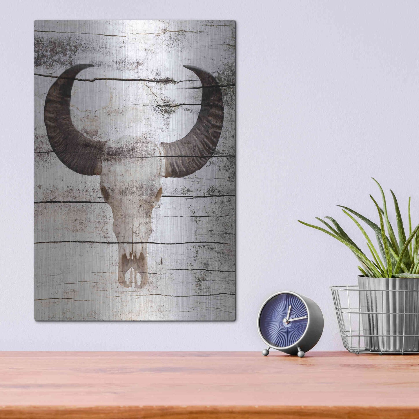 Luxe Metal Art 'Bullock Skull' by Irena Orlov, Metal Wall Art,12x16