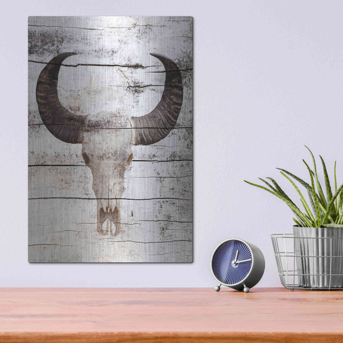 Luxe Metal Art 'Bullock Skull' by Irena Orlov, Metal Wall Art,12x16