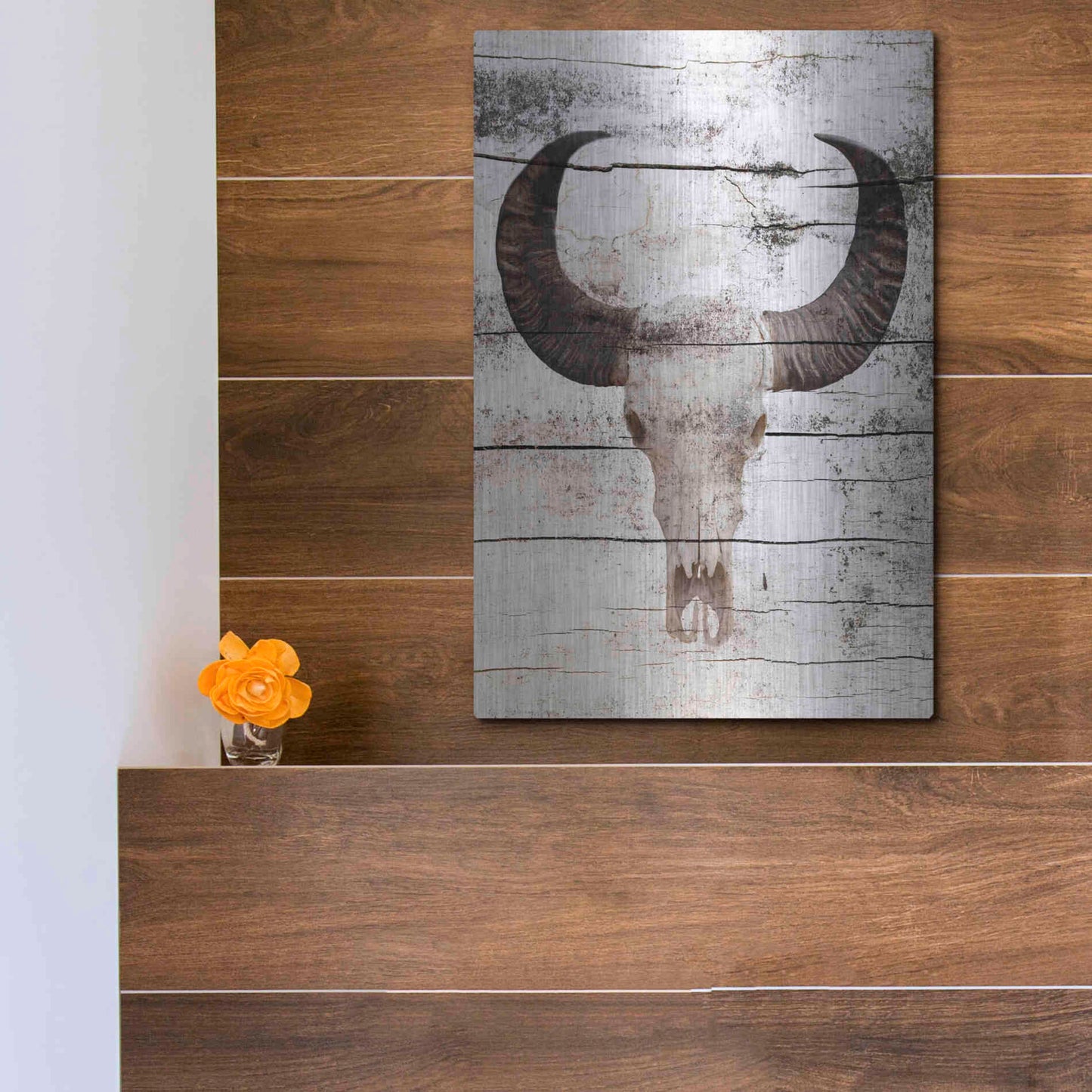 Luxe Metal Art 'Bullock Skull' by Irena Orlov, Metal Wall Art,12x16