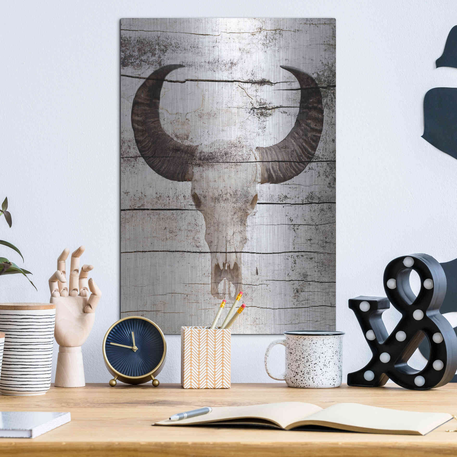 Luxe Metal Art 'Bullock Skull' by Irena Orlov, Metal Wall Art,12x16