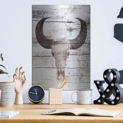 Luxe Metal Art 'Bullock Skull' by Irena Orlov, Metal Wall Art,12x16