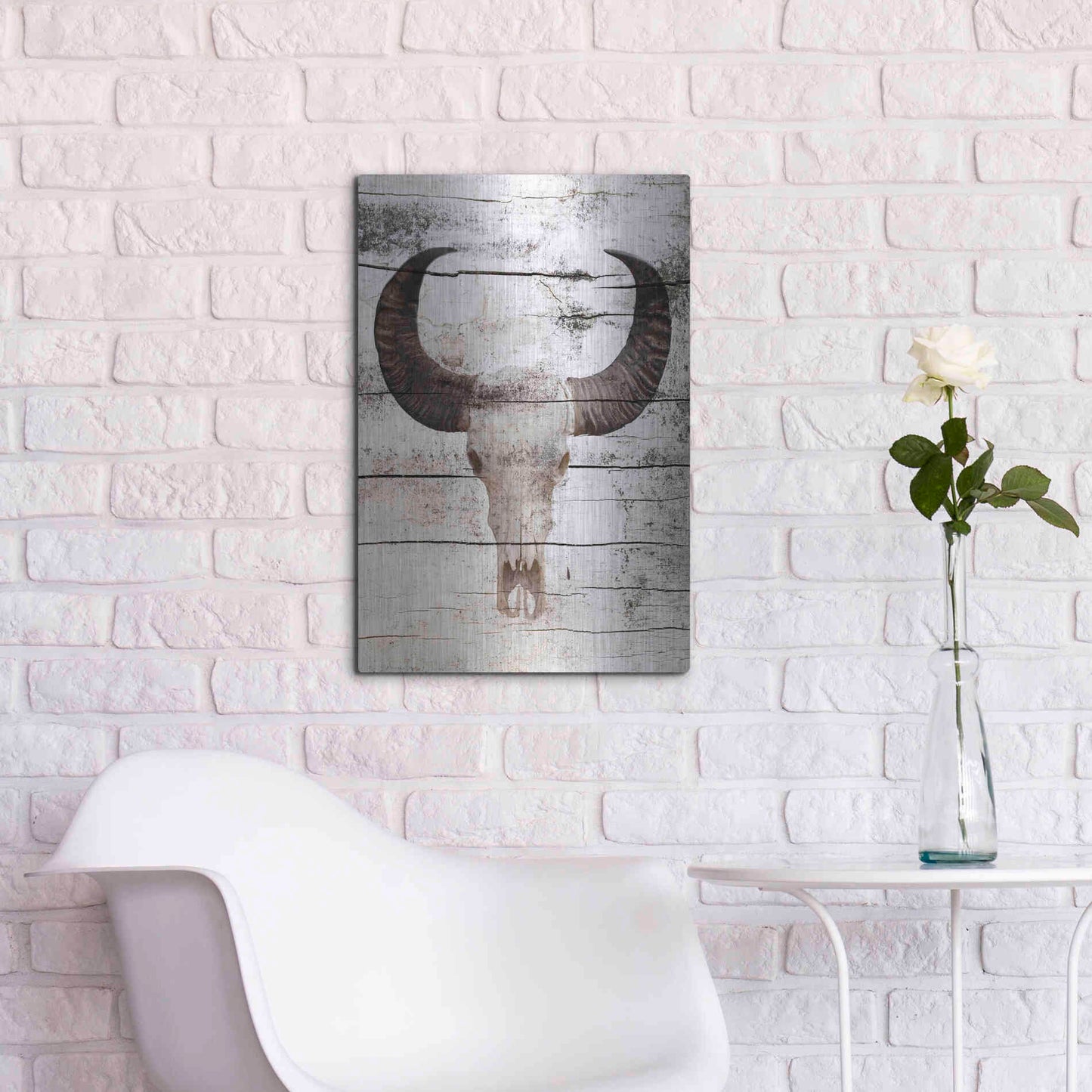 Luxe Metal Art 'Bullock Skull' by Irena Orlov, Metal Wall Art,16x24