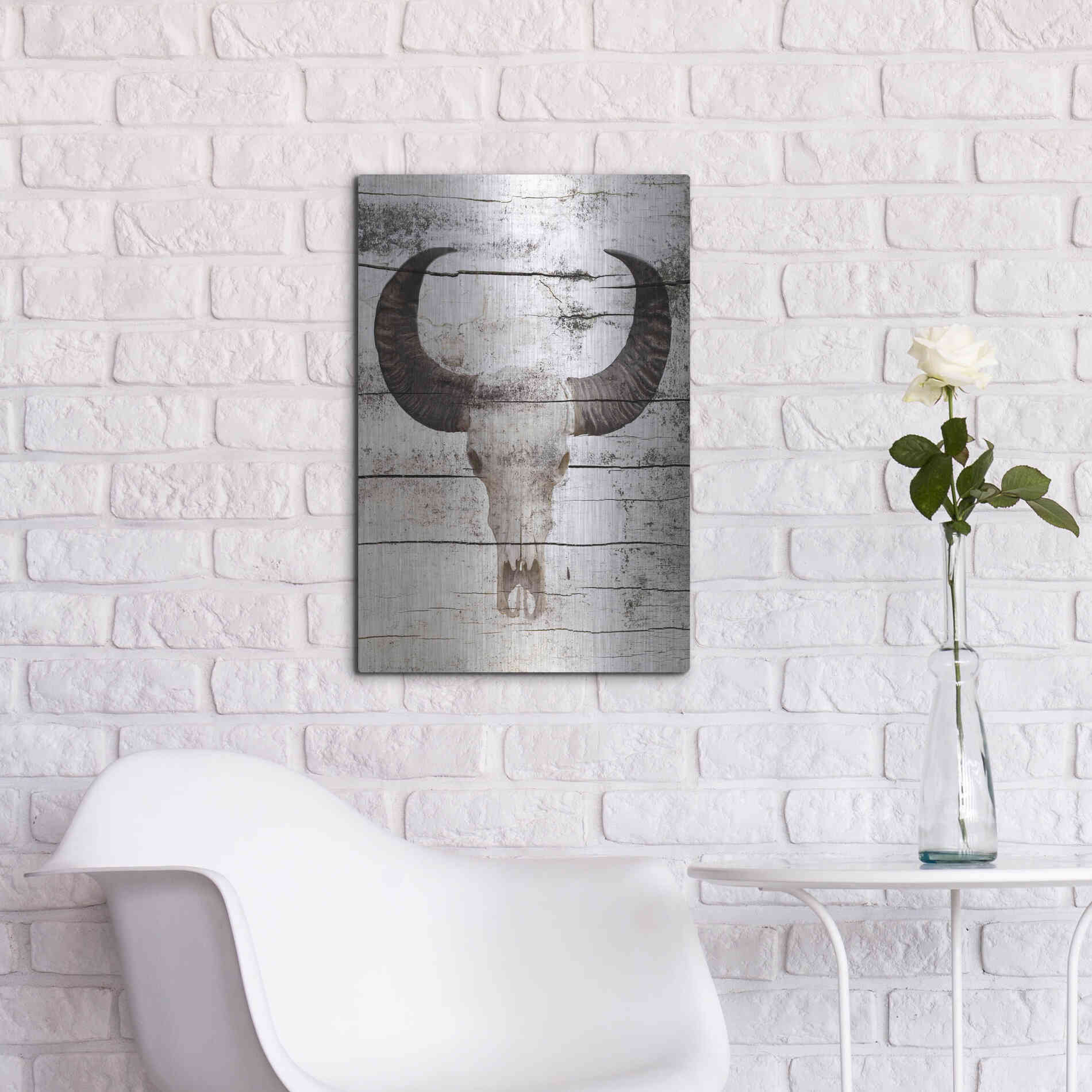 Luxe Metal Art 'Bullock Skull' by Irena Orlov, Metal Wall Art,16x24
