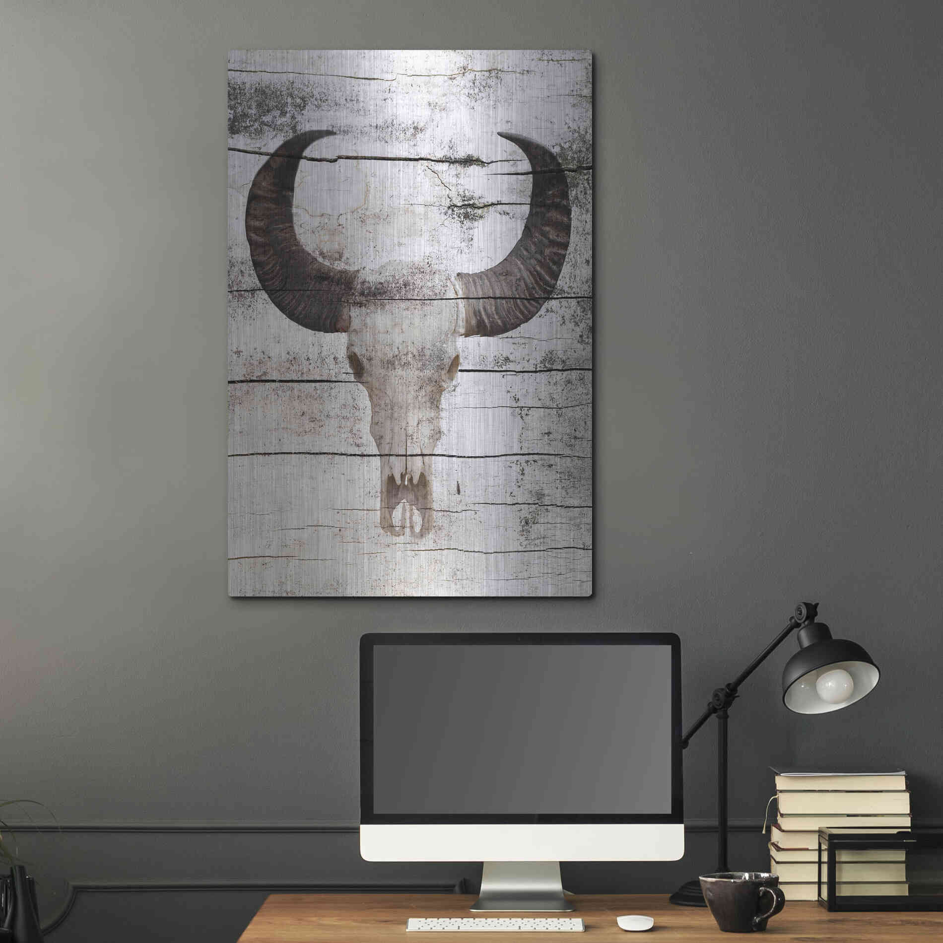 Luxe Metal Art 'Bullock Skull' by Irena Orlov, Metal Wall Art,24x36